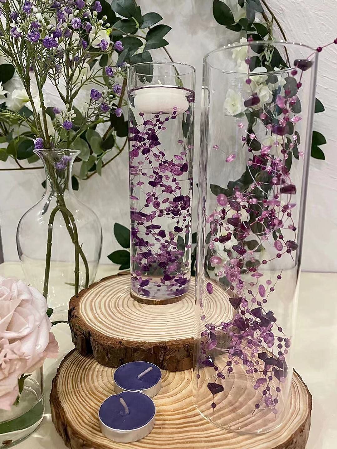 12pcs Purple Crystal String Beads - Elegant Floating Candle Centerpiece Decor, Crystal Bead Filler for Wedding, Birthday Party, Table Decorations | Perfect for DIY Home Decor, Vase Fillers, and Event Centerpieces