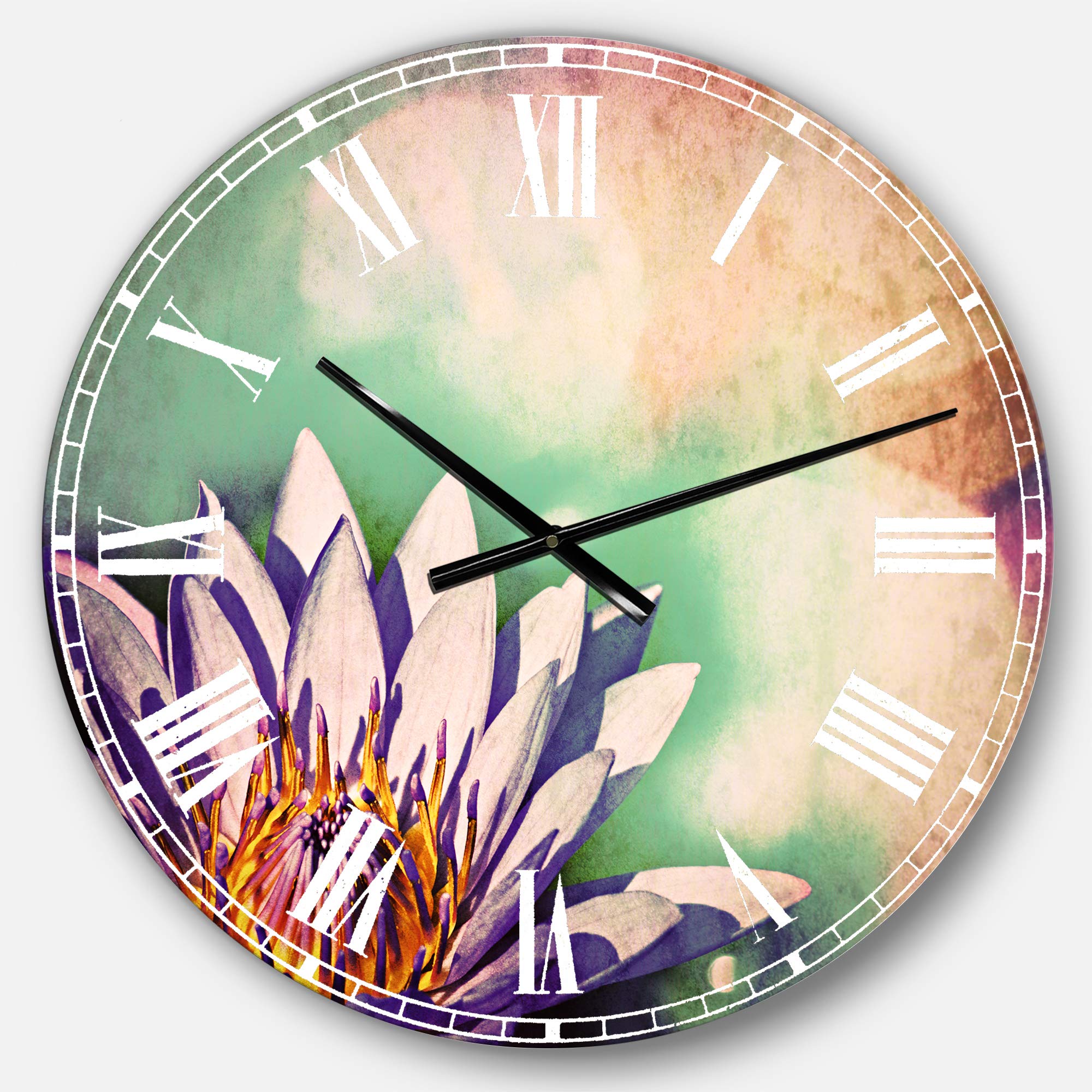 Designart Blossoming Purple Lotus Flower Round Metal Wall Clock - Traditional Circle Wall Art Decor for Living Room, Bedroom & Office | Perfect Home Decoration Gift for Housewarming & Meditation Spaces