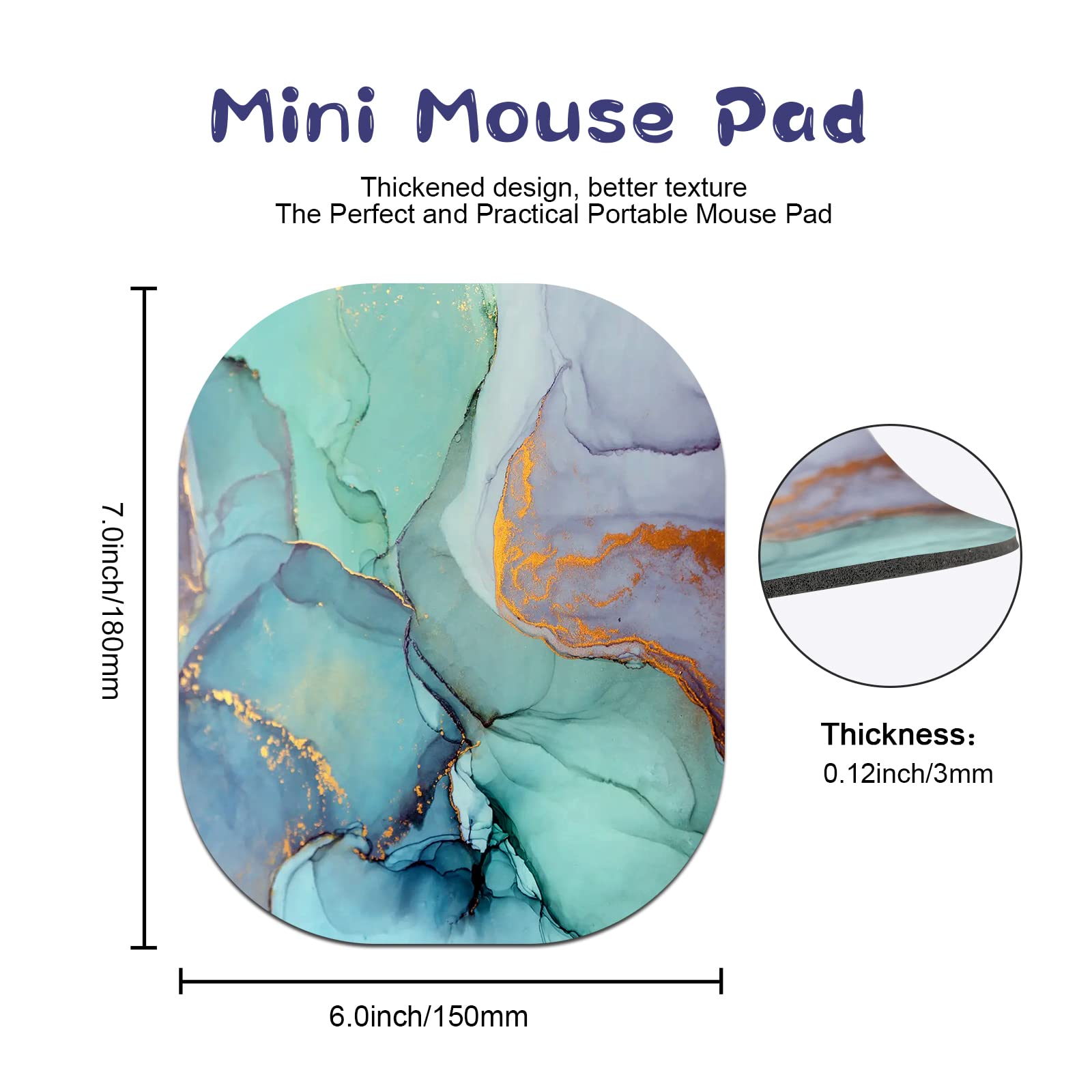 Mini Marble Mouse Pad 6x7 Inches - Cute Emerald Marble Design for Laptop, Home & Office Use | Portable Small Mousepad for Desktop Accessories | Perfect for Work, Gaming & Study