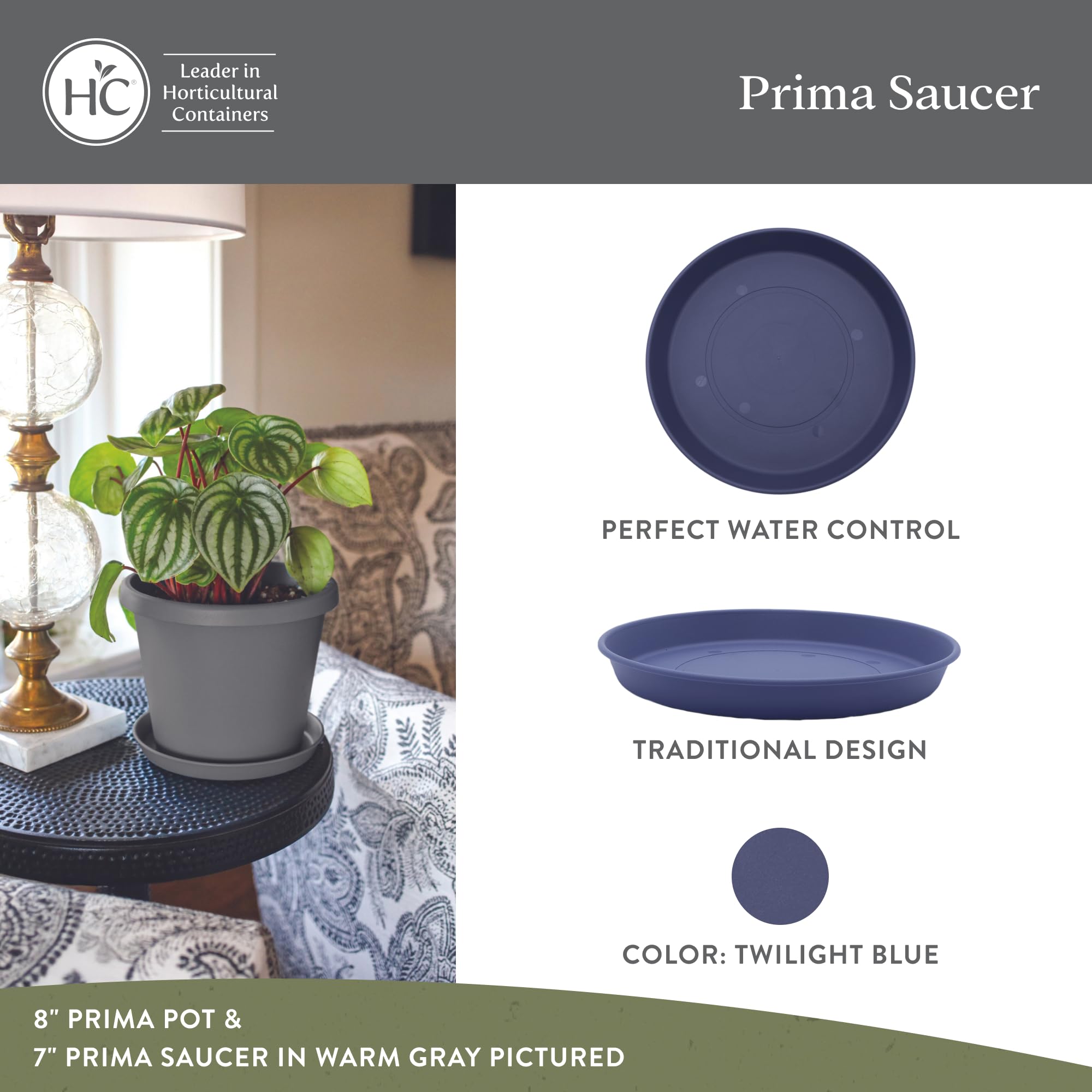 HC Companies 10.5-inch Round Prima Plastic Plant Saucer - Durable Flower Pot Tray for Indoor & Outdoor Plants - Water Drainage Solution for Potted Plants (Twilight Blue, Pack of 1) - Perfect for Decorative Planters, Garden Beds, and Patio Containers