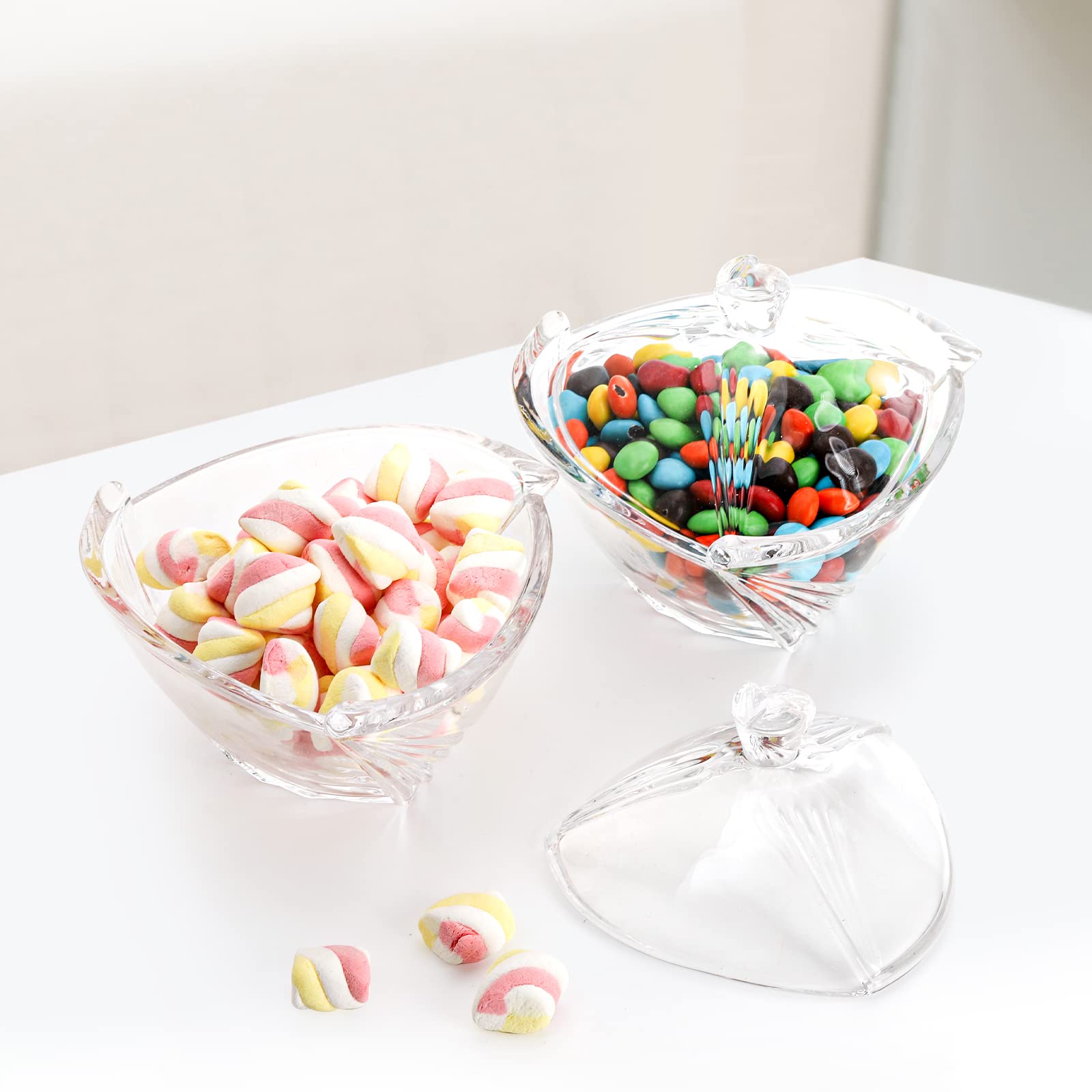 SOUJOY 2-Pack Glass Candy Dish with Lid - Clear Covered Candy Bowl & Retro European Style Jar for Home, Kitchen, Office - Perfect for Halloween Treats, Party Snacks & Table Decor