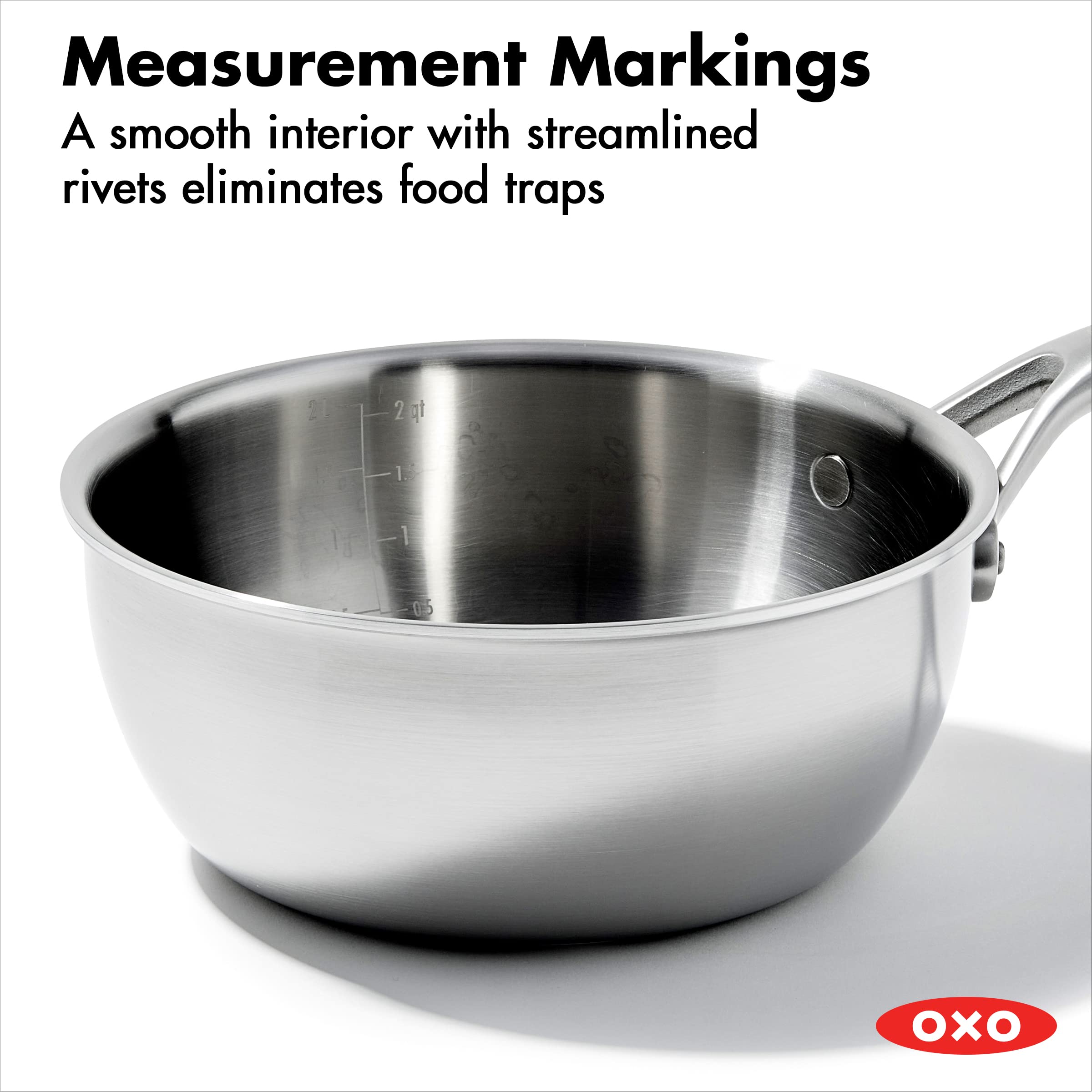 OXO Mira Tri-Ply Stainless Steel 3.57QT Covered Chef's Pan with Lid - PFAS-Free, Multi-Clad, Induction Compatible, Dishwasher & Oven Safe (Silver) - Perfect for Sautéing, Braising & Everyday Cooking