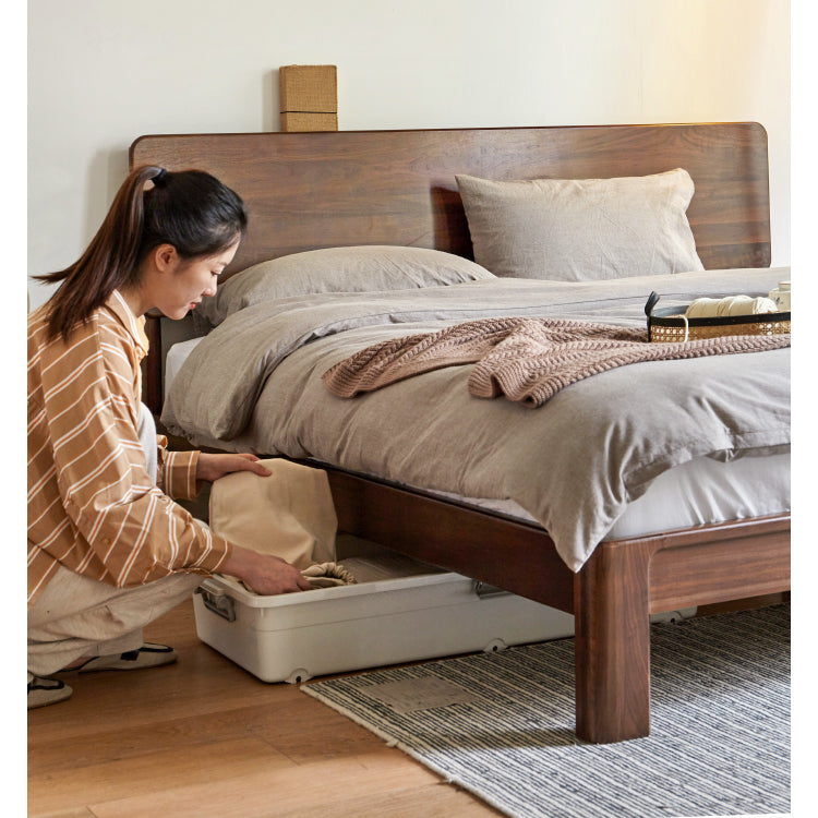 Premium Black Walnut Solid Wood Bed Frame - Queen Size, Handcrafted Hardwood Bed with Sturdy Support - Perfect for Master Bedroom, Guest Room & Farmhouse Decor