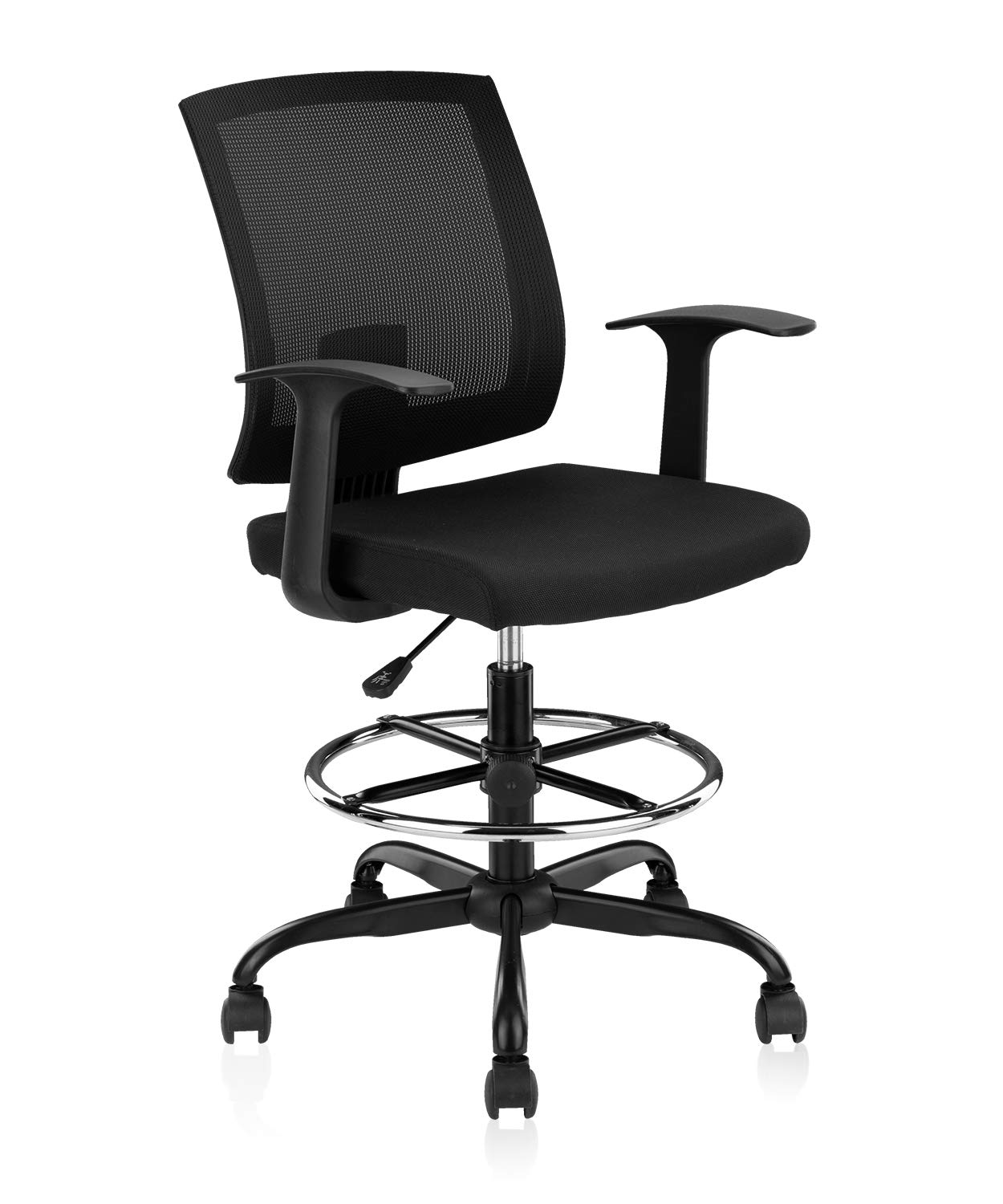 CLATINA Adjustable Drafting Chair - Ergonomic Tall Office Chair with Armrest & Foot Ring for Standing Desks, Counter Height Workstations - Mid-Back Mesh Design (1 Pack) - Perfect for Architects, Artists & Home Office Use