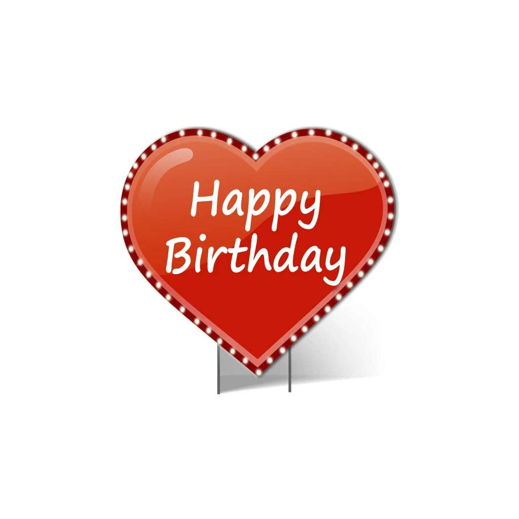 VictoryStore Giant Happy Birthday Lighted Heart Yard Sign with Stakes & 50ct String Lights (12767) - Perfect for Outdoor Birthday Decorations, Garden Parties & Backyard Celebrations
