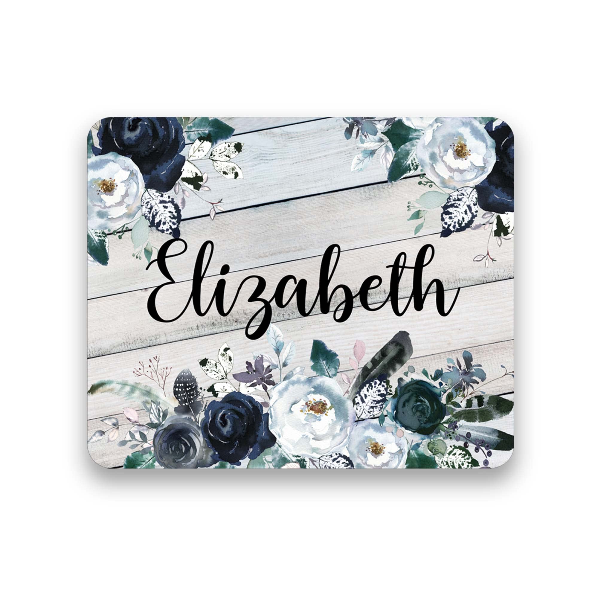Custom Floral Mouse Pad - Navy & White Rustic Design for Office & Home Use - Perfect for Workstations, Gaming & Computer Desks