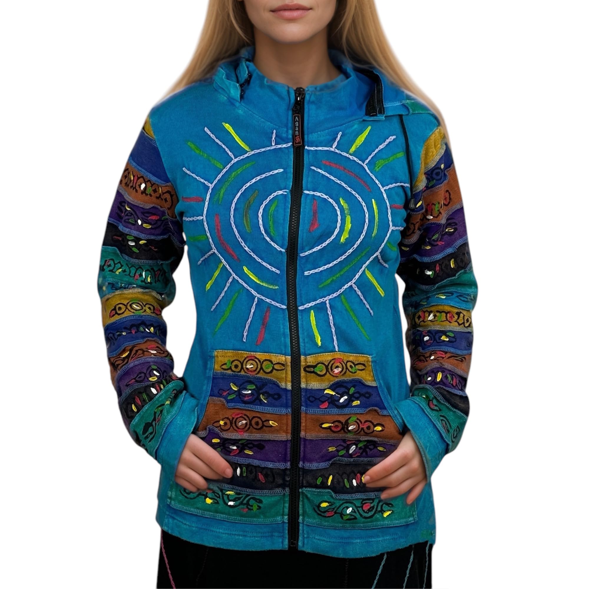 Agan Traders 2025 Spring Women's Zip Up Hoodie Jacket - Lightweight Gypsy Brush Painted Sweatshirt with Detachable Pixie Hood | Perfect for Casual Wear, Music Festivals & Boho Style Outfits