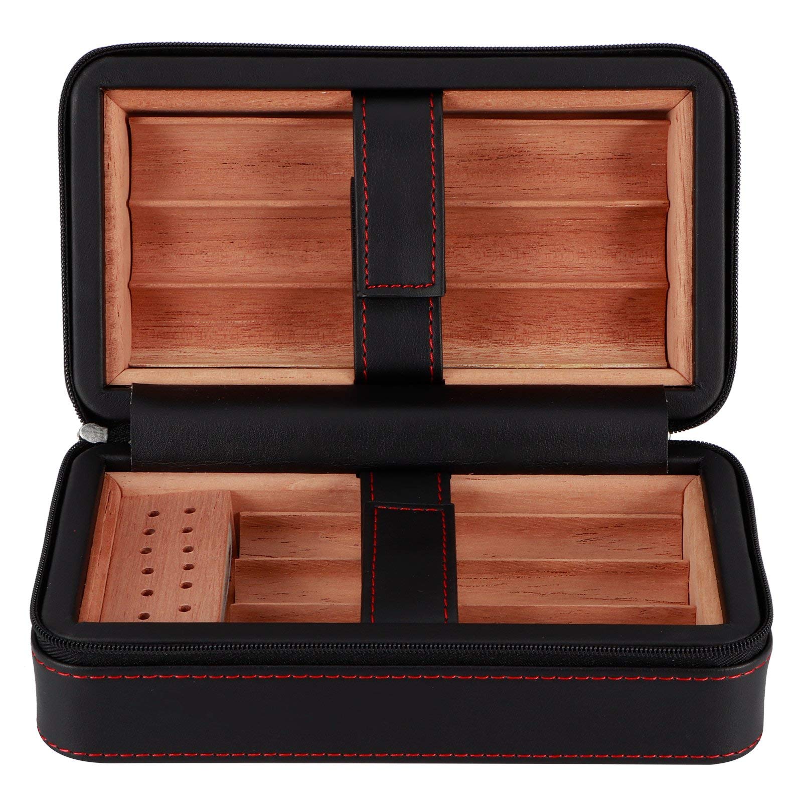 Premium Black Portable Cedar Wood Cigar Box Case with Humidifier - Airtight Storage Container for Cigars, Travel, Parties & Gifts - Perfect for Outdoor Use, Home Collection & Luxury Gifting
