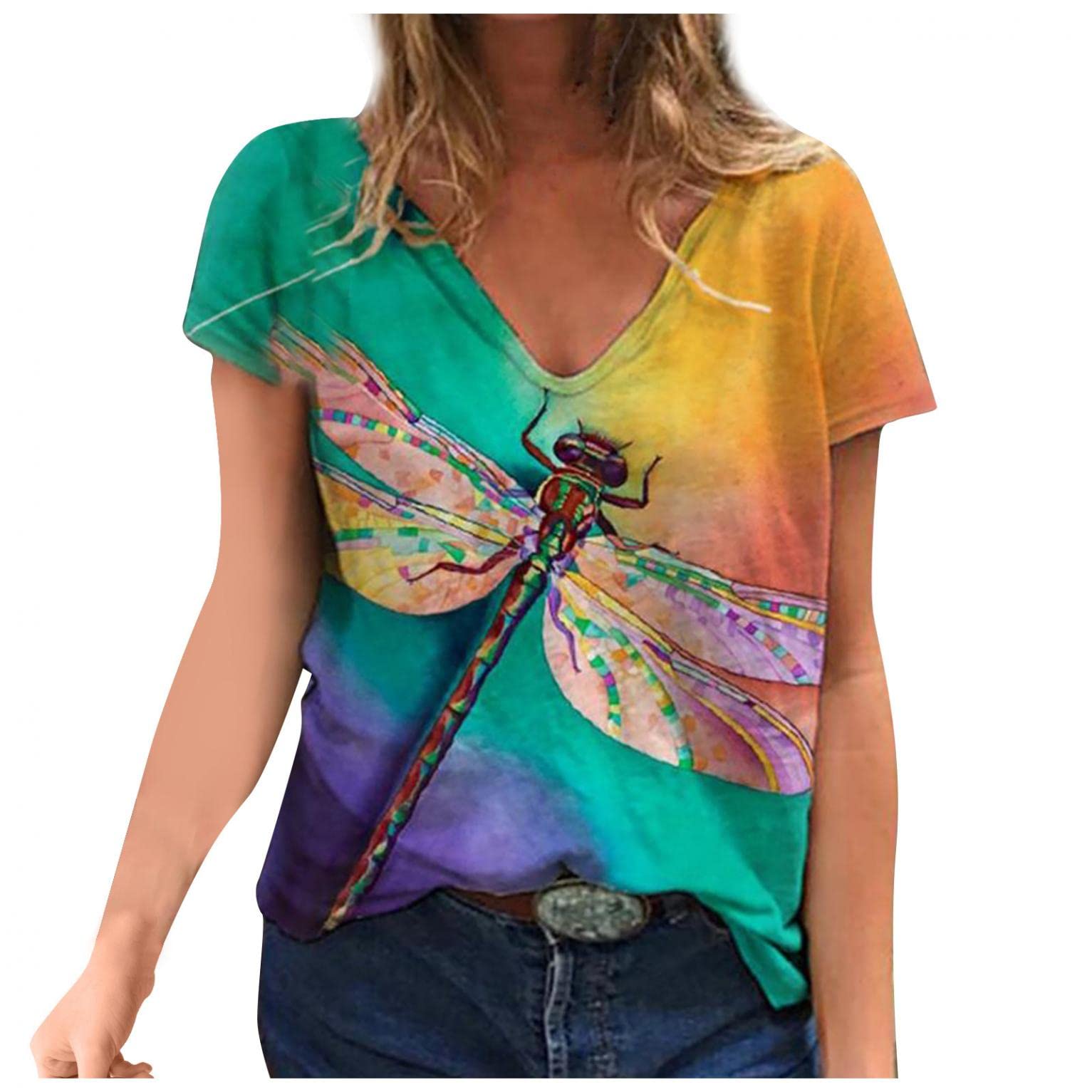 FABIURT Women's Summer Tops - Flowy Short Sleeve Graphic Tunic Tee Shirt, Casual Loose Fit Blouse for Beach, Vacation & Everyday Wear