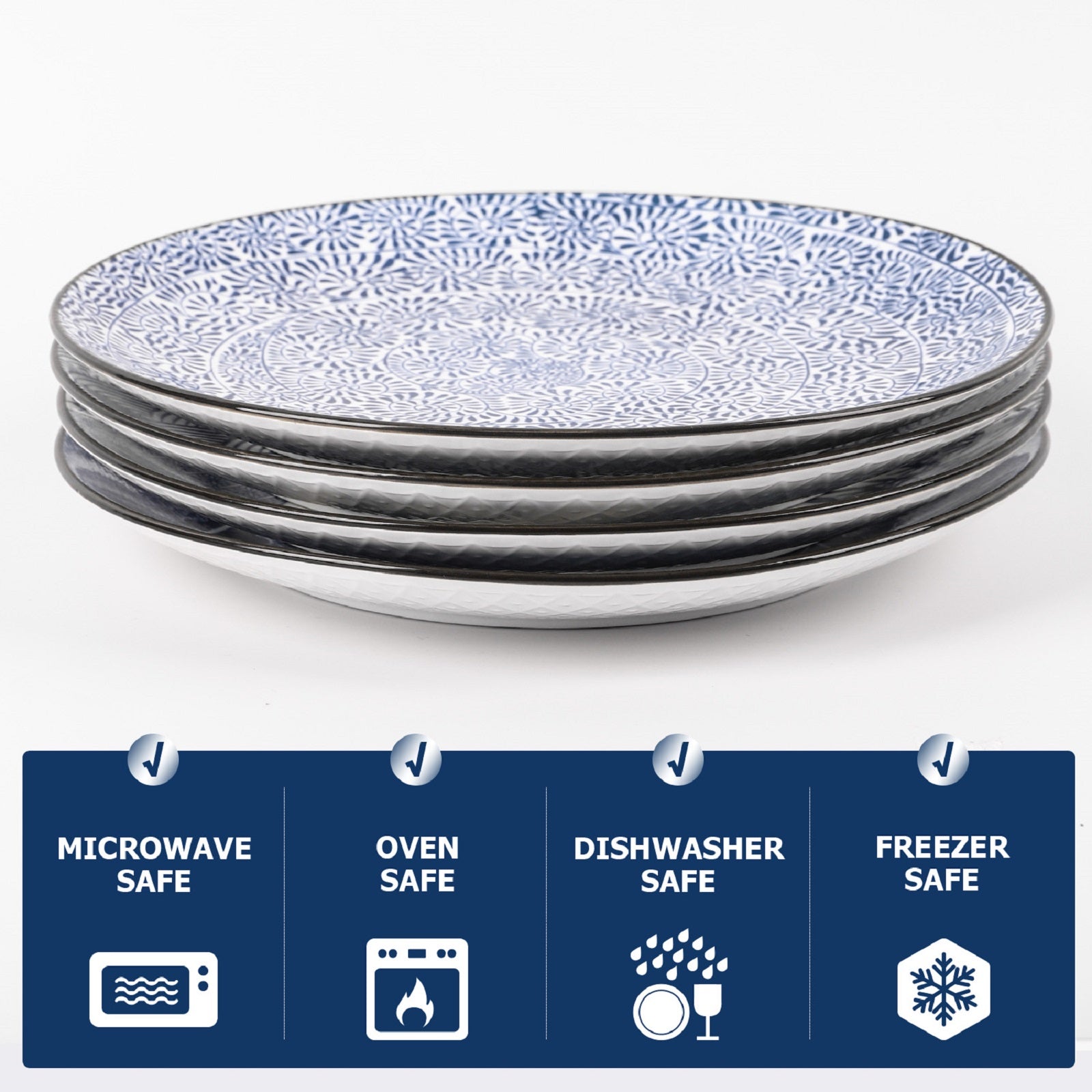 4-Piece Blue Salad Plate Set - Elegant Dinnerware for Salads, Appetizers & Desserts - Perfect for Home Dining, Parties & Entertaining