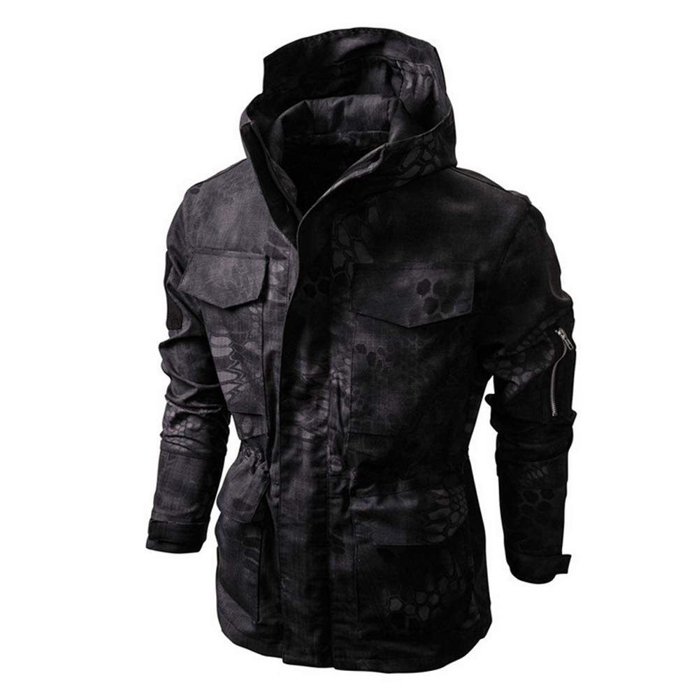 **FACAI Camouflage Tactical Jacket for Men - Waterproof Windbreaker Hooded Outdoor Jacket, Black, XX-Large - Perfect for Hunting, Hiking & Military Training**