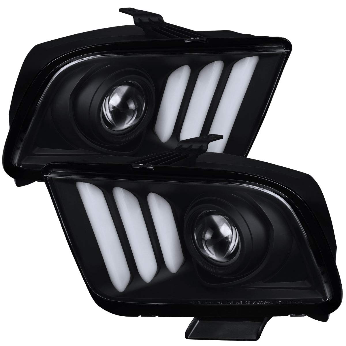 Ford Mustang 2005-2009 Black LED DRL Tube Projector Headlights - High Performance Replacement Headlamps for Daytime Running & Night Driving