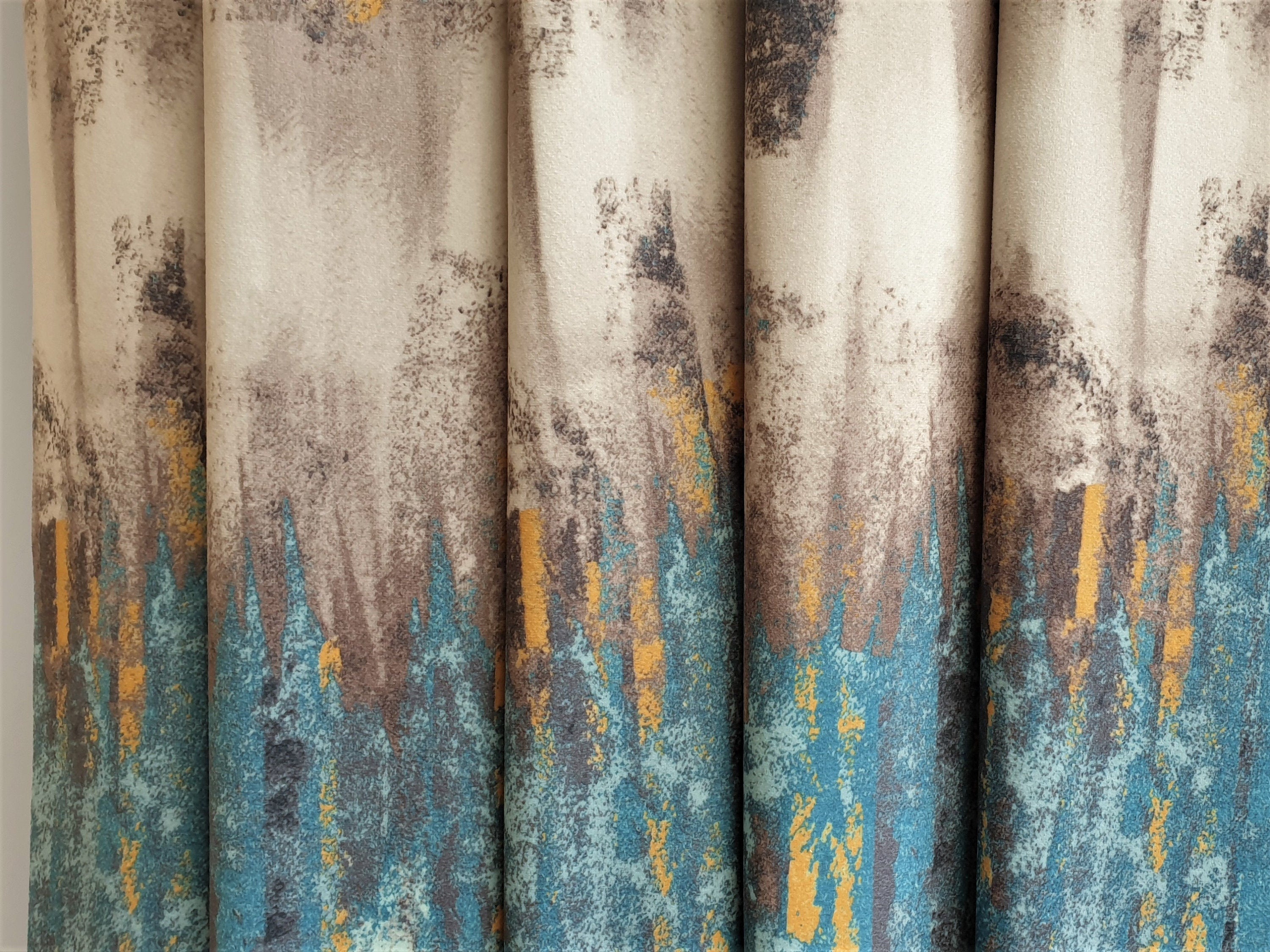 Beige Abstract Love Damask Printed Velvet Curtain Panels - Elegant Window Treatments for Living Room, Bedroom & Wedding Decor