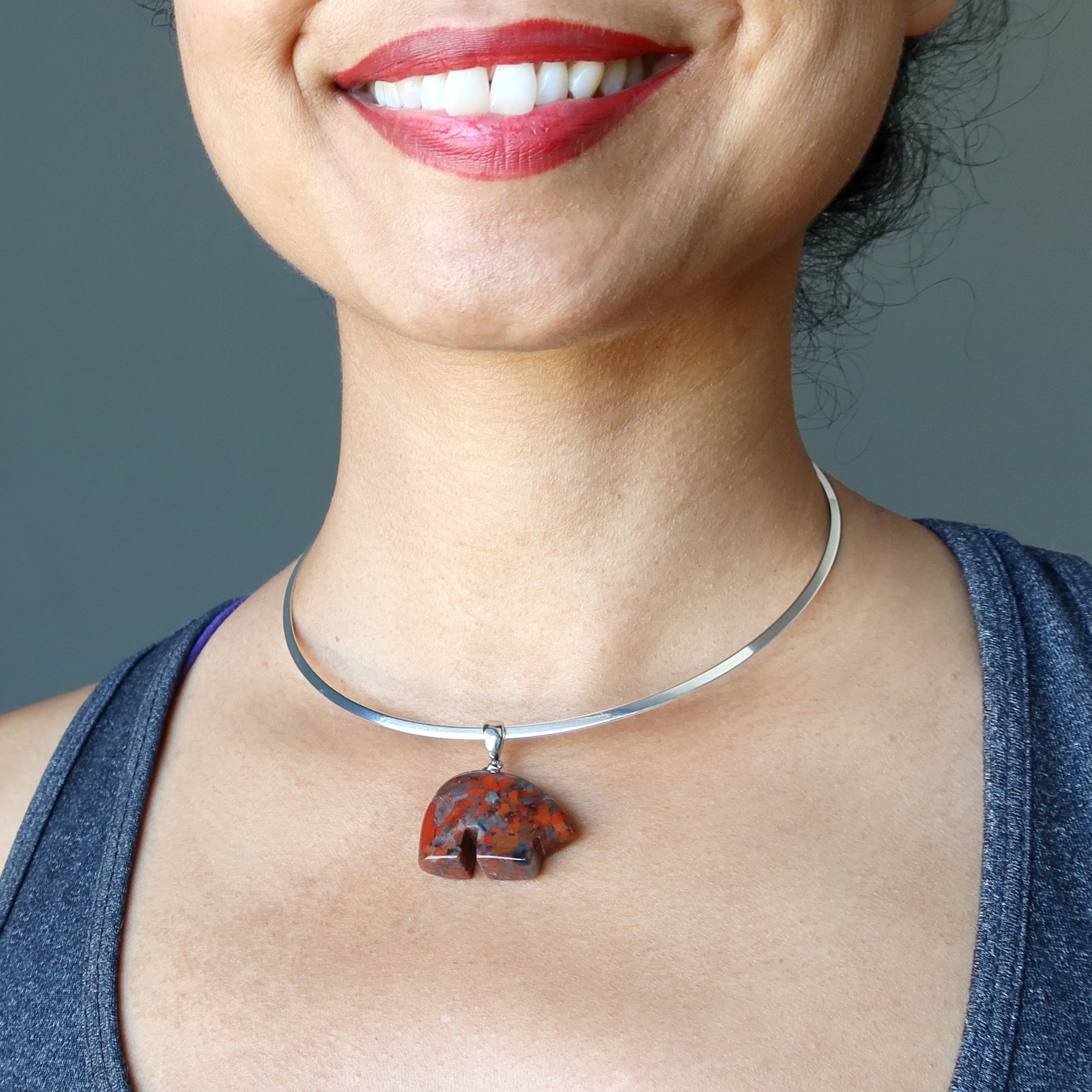 Red Jasper Necklace with Guardian Bear Charm - Sterling Silver Choker for Women, Spiritual Protection Jewelry - Perfect for Meditation, Healing & Everyday Wear