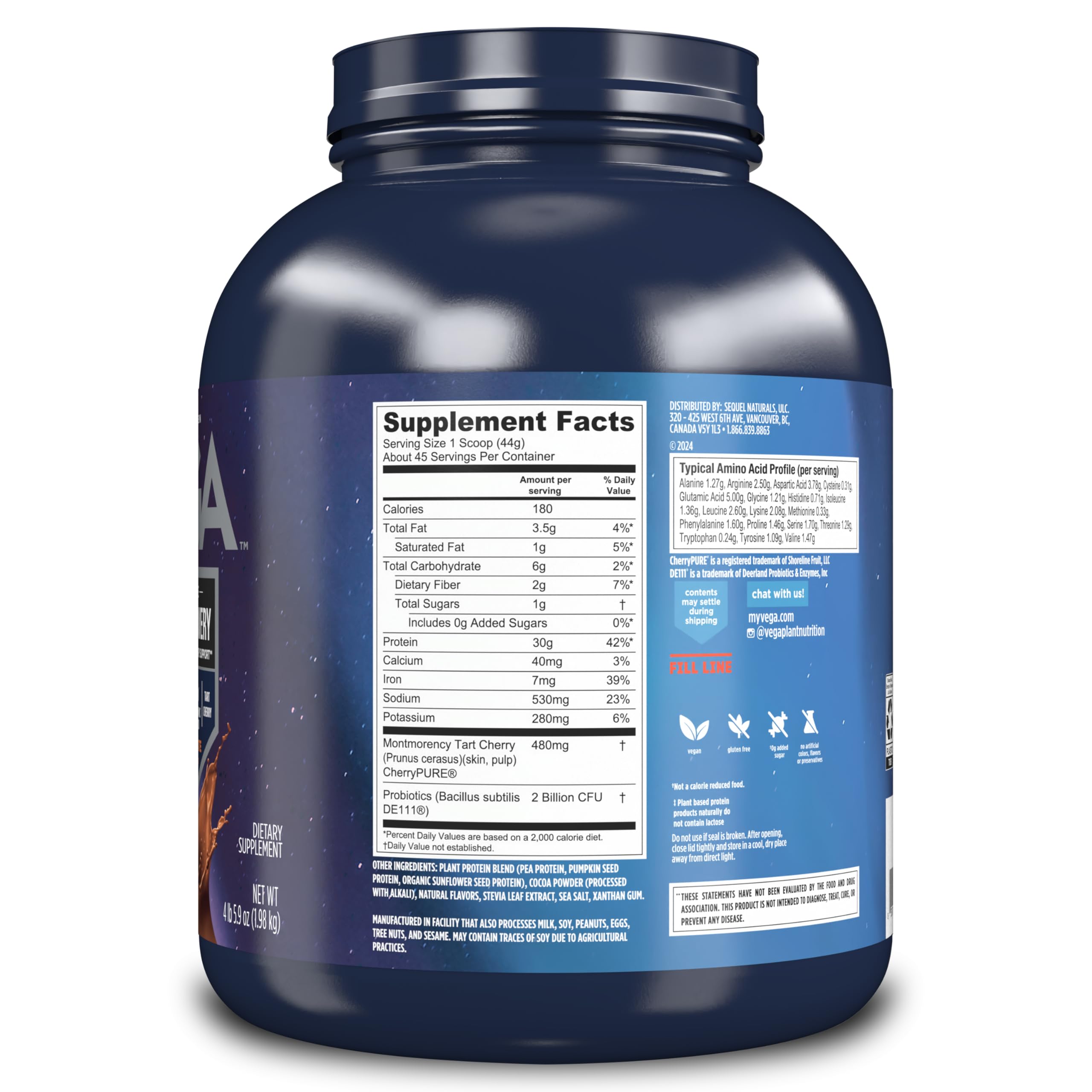 Vega Sport Premium Vegan Protein Powder - Chocolate Flavor (45 Servings, 4lbs 5.9oz) | 30g Plant-Based Protein, 5g BCAAs | Dairy-Free, Gluten-Free, Non-GMO Pea Protein for Men & Women | Ideal for Post-Workout Recovery, Muscle Building & Healthy Lifestyle (Packaging May Vary)