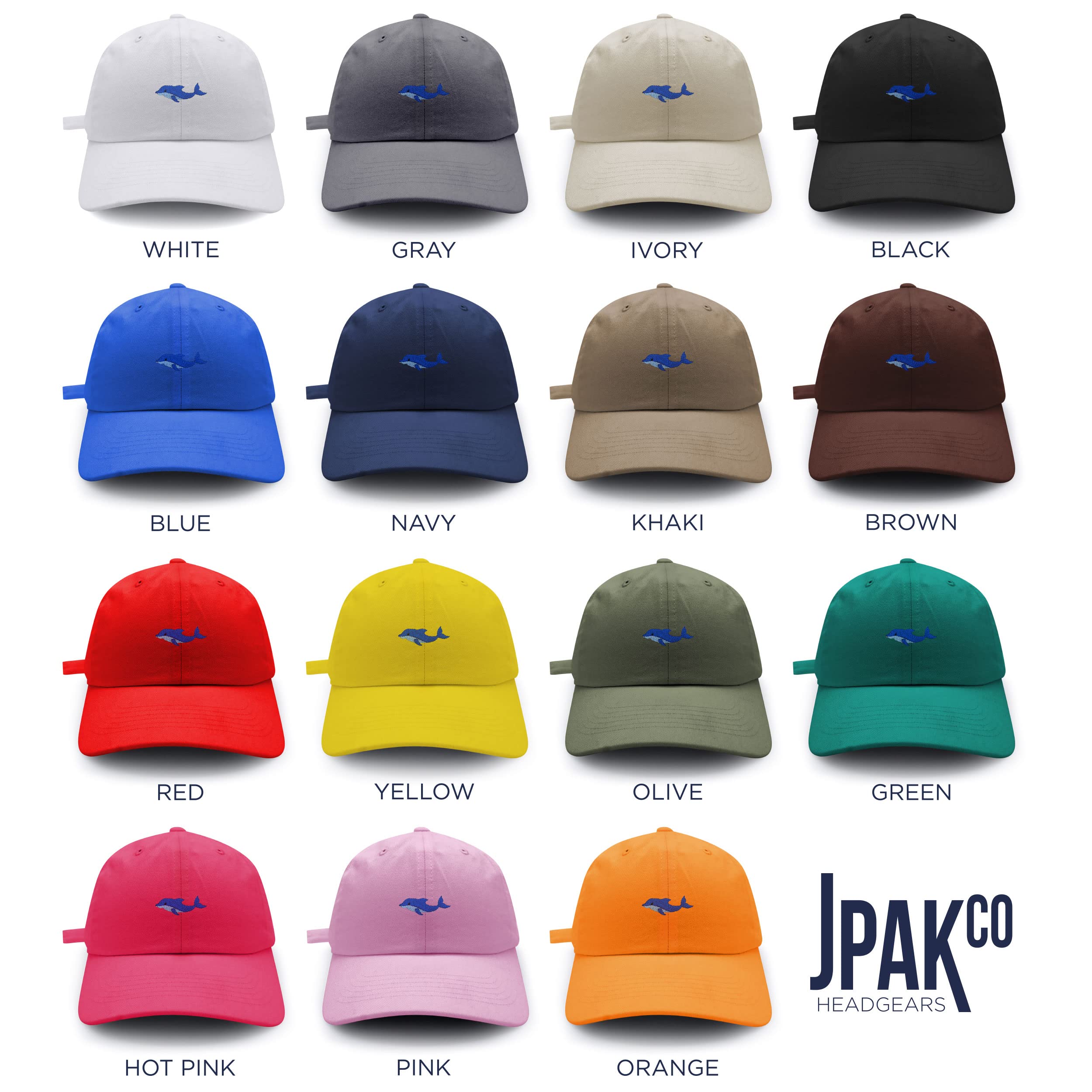 JPAK Dolphin Embroidered Cotton Baseball Cap - Ocean Aquarium Sea Life Design, Adjustable Dad Hat for Men & Women | Perfect for Beach, Fishing, Boating & Outdoor Activities