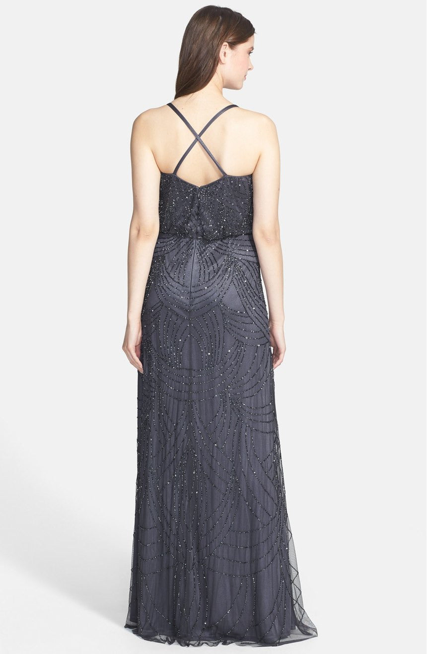 Adrianna Papell Beaded Chiffon Blouson Gown in Gunmetal - Elegant Formal Dress for Weddings, Galas & Special Occasions