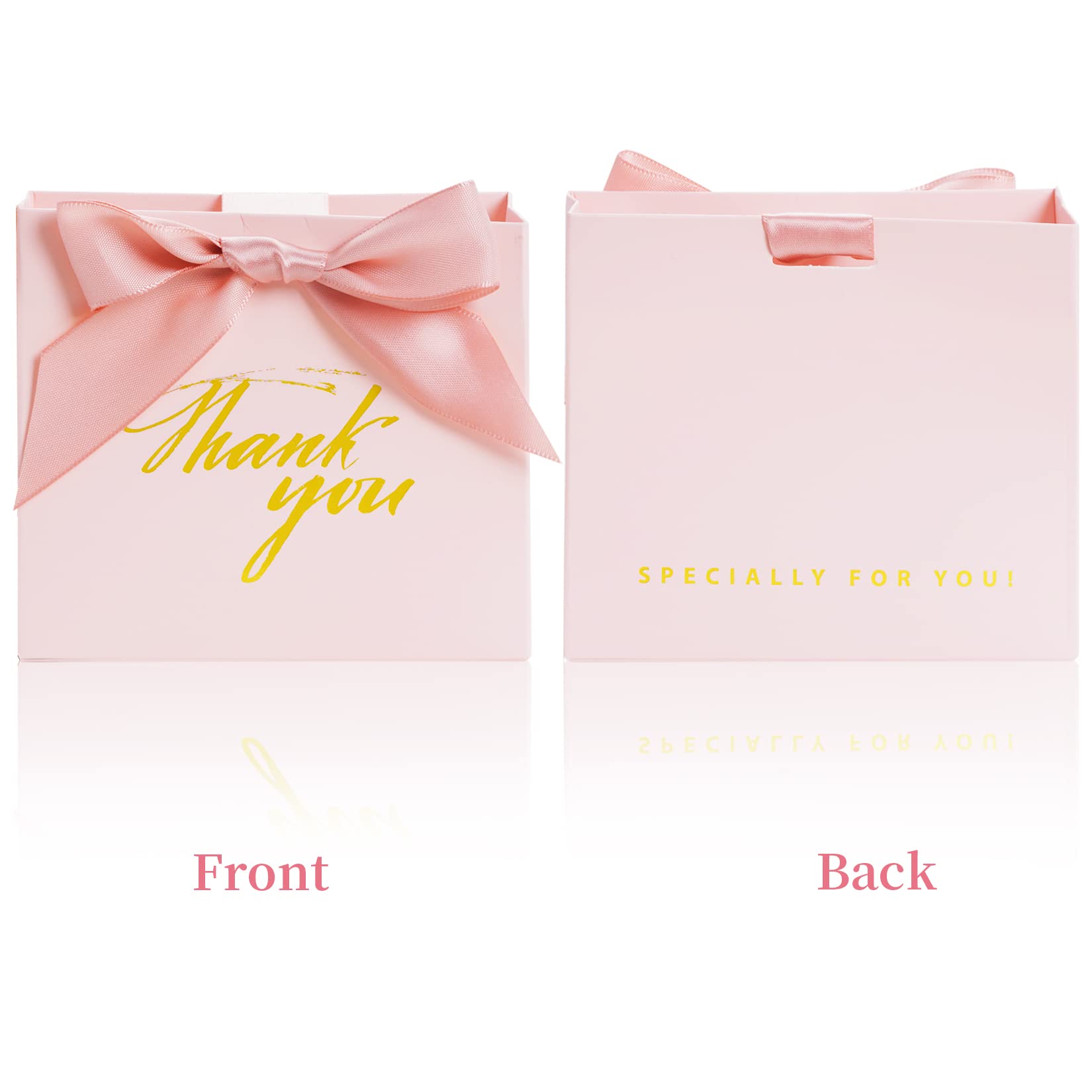24pcs Small Pink Thank You Gift Bags with Bow Ribbon - Mini Party Favor Treat Boxes for Weddings, Baby Showers & Bridal Events - Elegant Paper Gift Bags for Candy, Business Parties & Holiday Celebrations