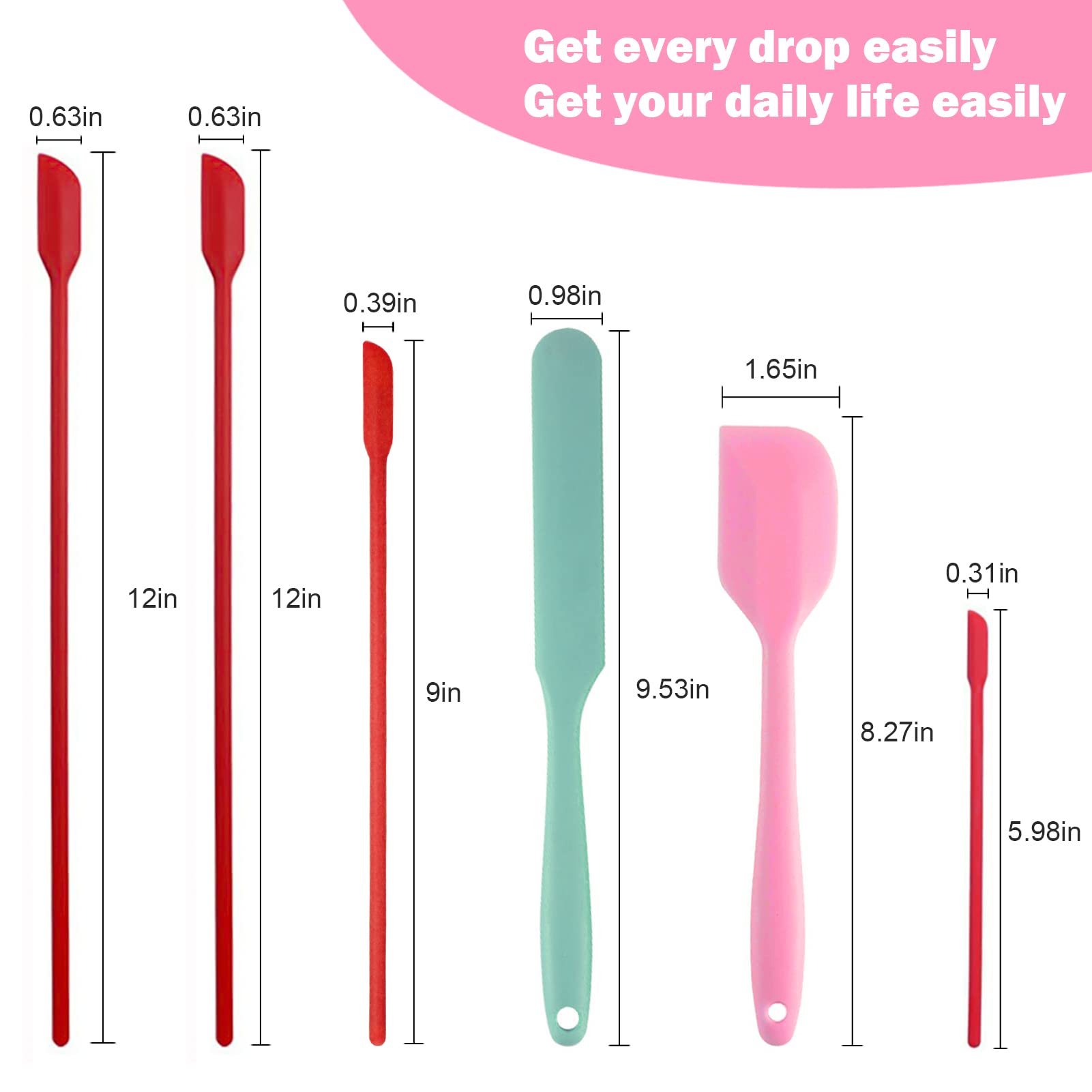 6-Piece Mini Silicone Spatula Set - Food Grade Long Handle Kitchen Utensils for Baking, Cooking & Mixing - Heat Resistant Makeup & Tiny Jar Scraper - Perfect for Home Baking, Meal Prep & Cosmetic Containers