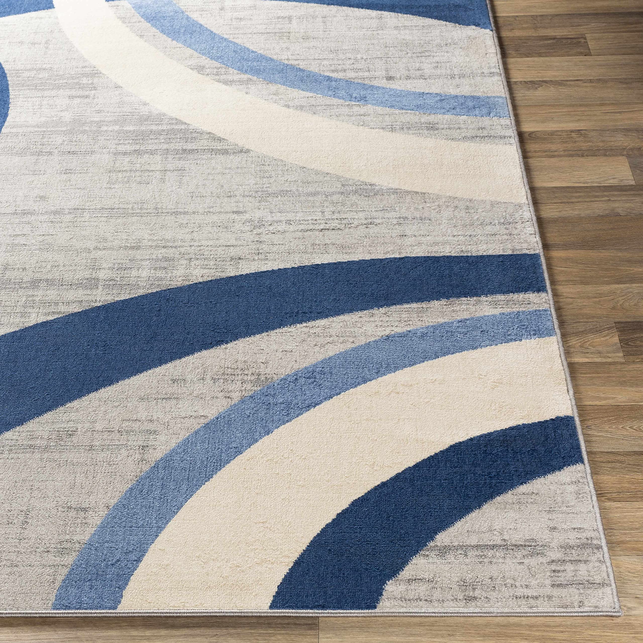 Modern Hauteloom Yeadon Area Rug for Living Room & Bedroom - Blue, Gray, Ivory - 8'10