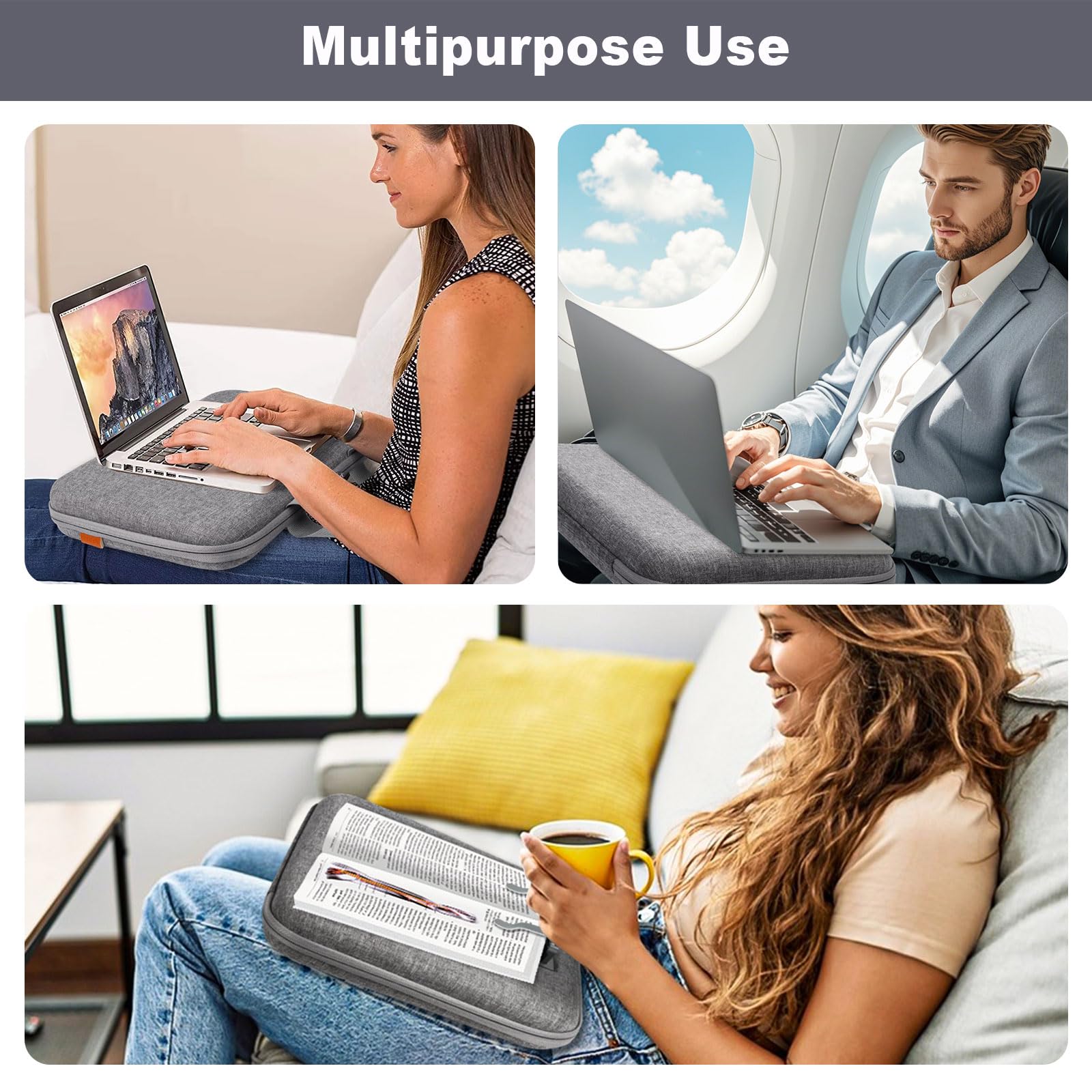 Portable Lap Desk for Laptop with Storage - Adjustable Laptop Stand for 15.6 Inch Notebooks, Book Holder for Reading - Perfect for Home Office, Study & Bed Use (Grey)