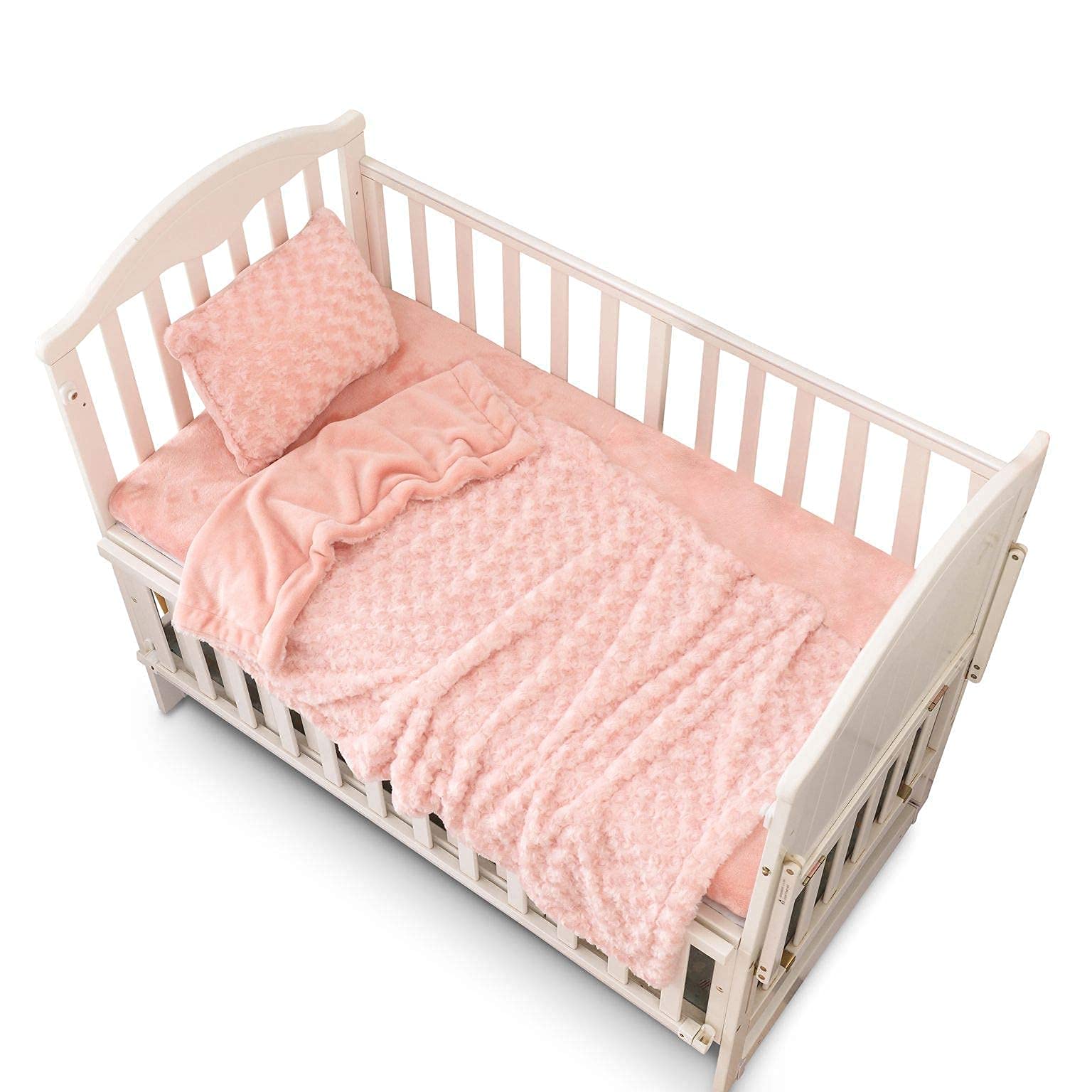 Convertible Crib to Toddler Bed 52x28 Inches - 3-Piece Baby Bedding Set for Boys & Girls - Nursery Crib Comforter, Fitted Sheet & Skirt (Pink) - Perfect for Newborns, Infants & Toddlers - Ideal for Daycare, Home Nursery & Gift Giving