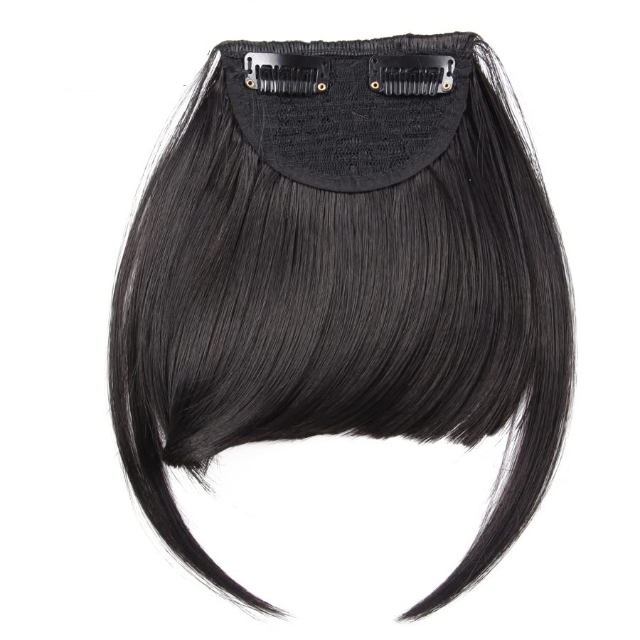 Heat Resistant Synthetic Bangs Hairpiece - Natural Short Fake Hair Bangs with Clips for Extensions (Black) | Perfect for Daily Wear, Cosplay & Costume Parties