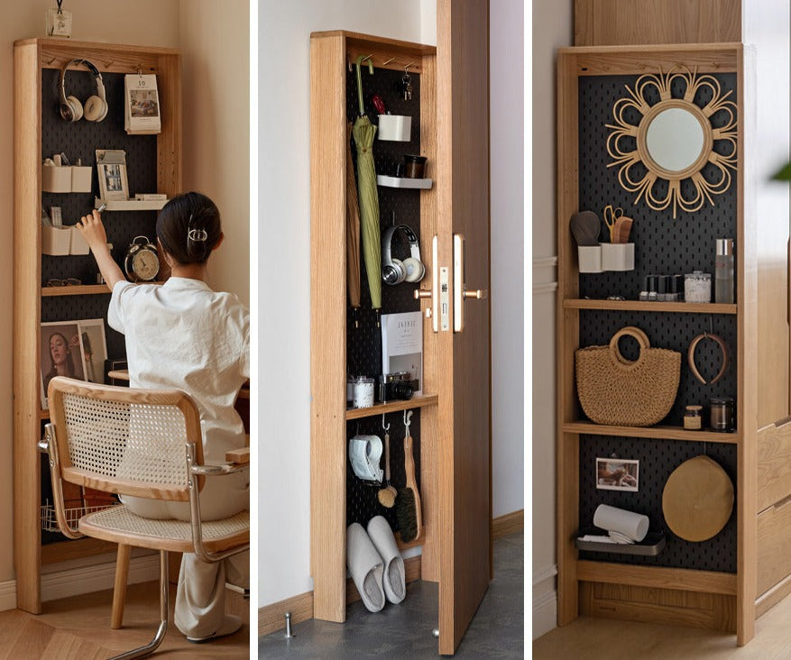 Solid Oak Wood Ultra-Thin DIY Side Cabinet - Perfect for Small Spaces, Bedroom, Living Room & Office Storage