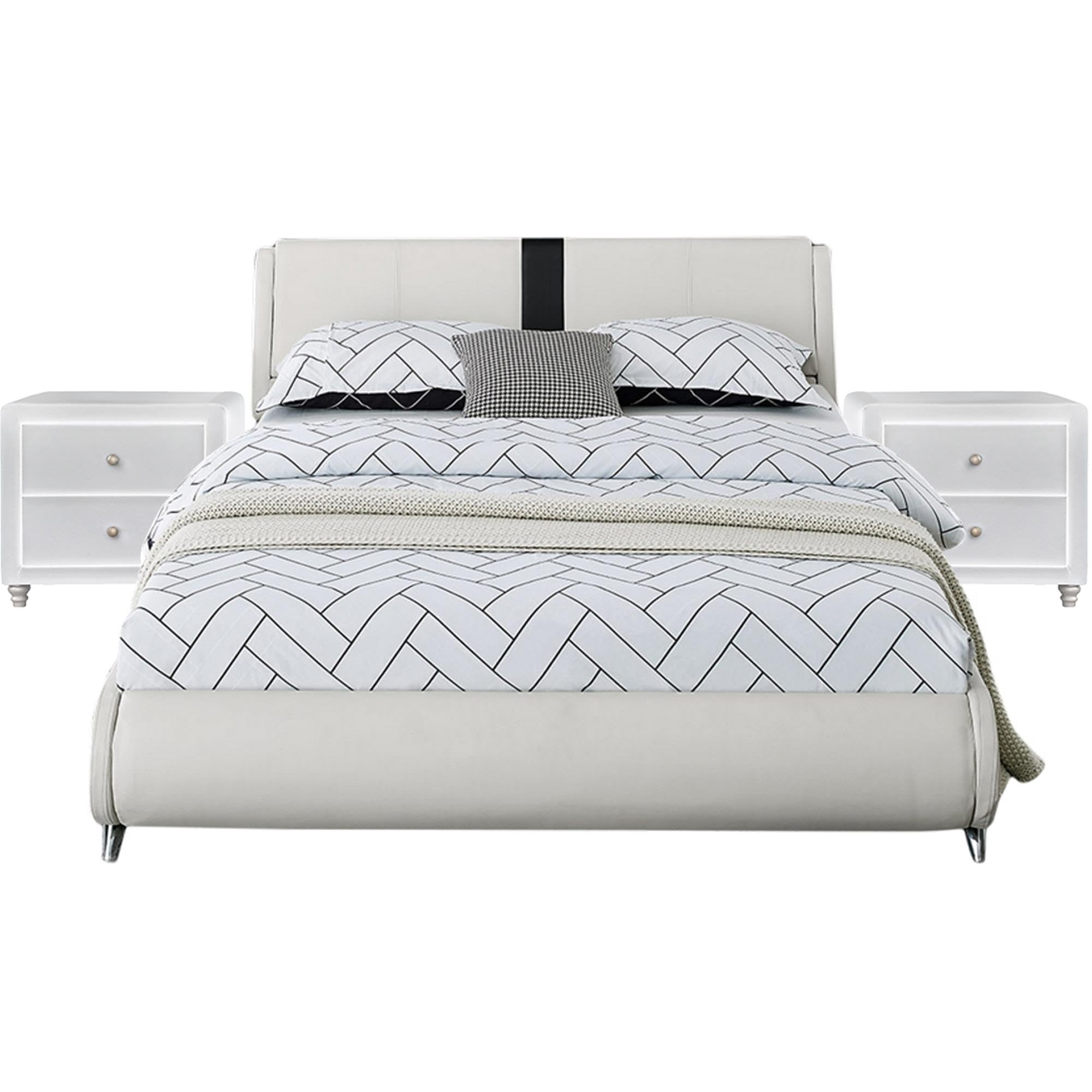 Camden Isle Carlton King Size Platform Bed with 2 Nightstands in White - Modern Bedroom Furniture Set for Master Bedroom & Guest Room