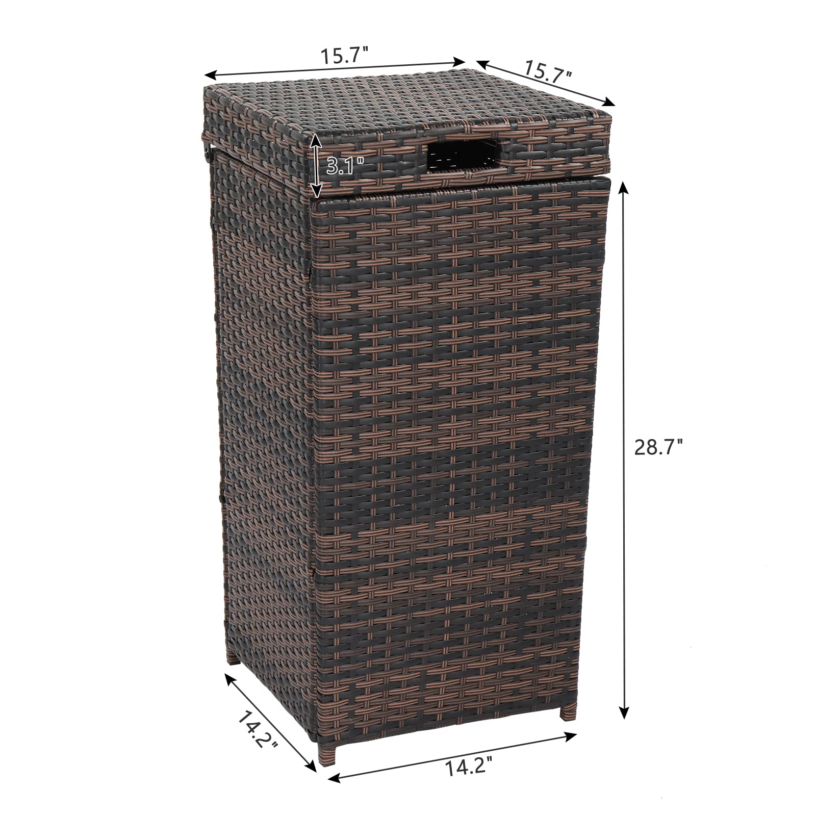 26.7 Gallon Outdoor Waste Bin with Top Cover - Tall Rattan Garbage Can for Recycling & Trash | Perfect for Patio, Garden, Backyard & Deck Waste Management