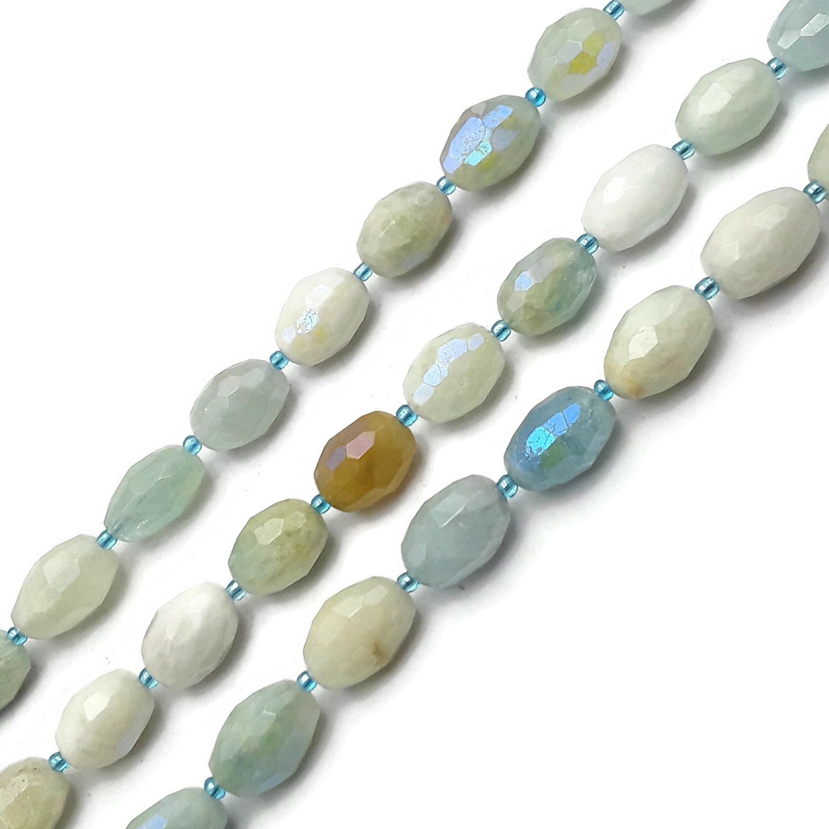 AB Coated Multi-Color Aquamarine Faceted Rice-Shaped Beads 12x15mm (15.5 Inch Strand) - Perfect for Jewelry Making, Bracelets, Necklaces & DIY Crafts