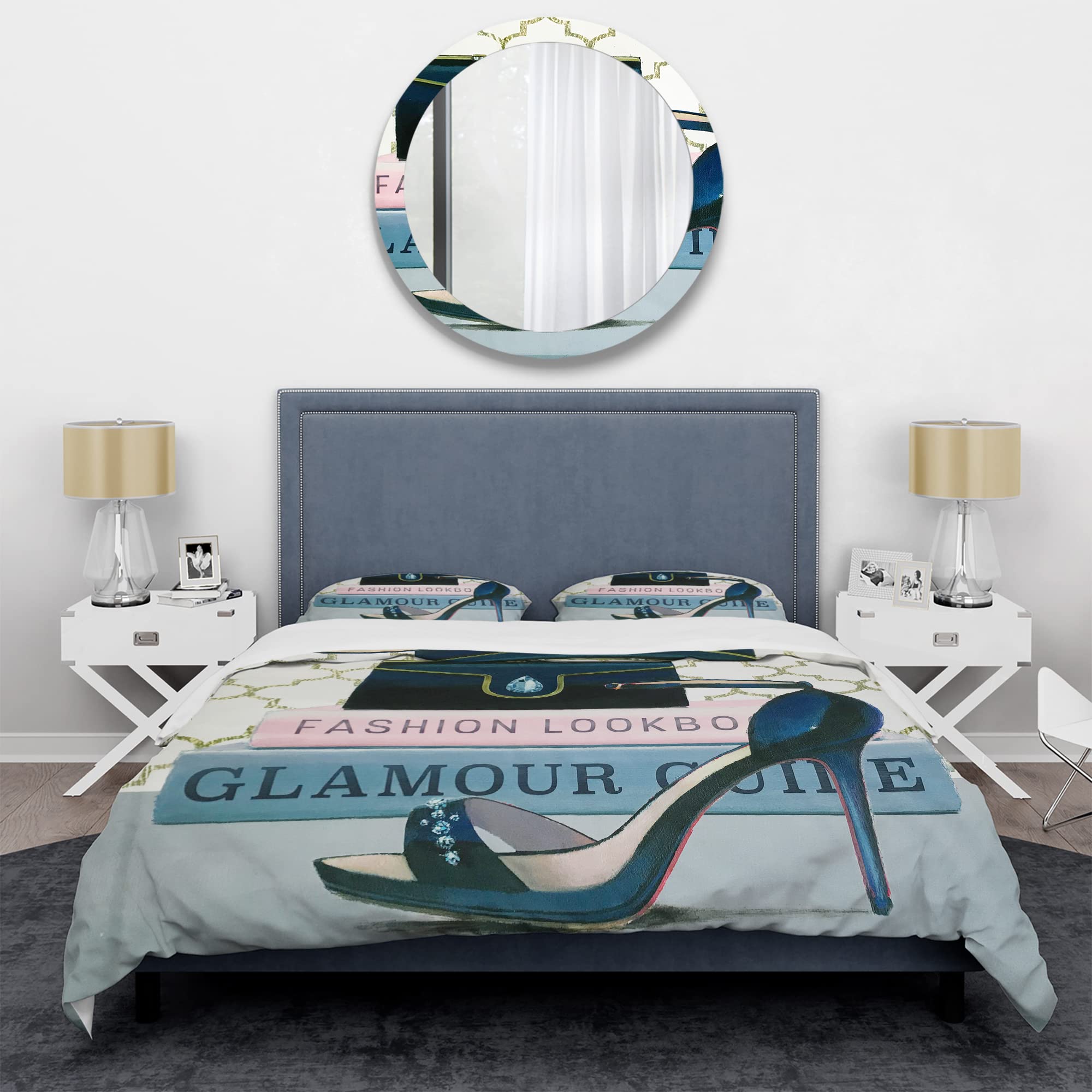 DesignQ Glam Fashion High Heels VI Traditional Duvet Cover Set - Gold Twin Size 3-Piece Bedding Set for All Seasons | Luxury Bedroom Decor, Guest Room Essentials & Cozy Home Styling