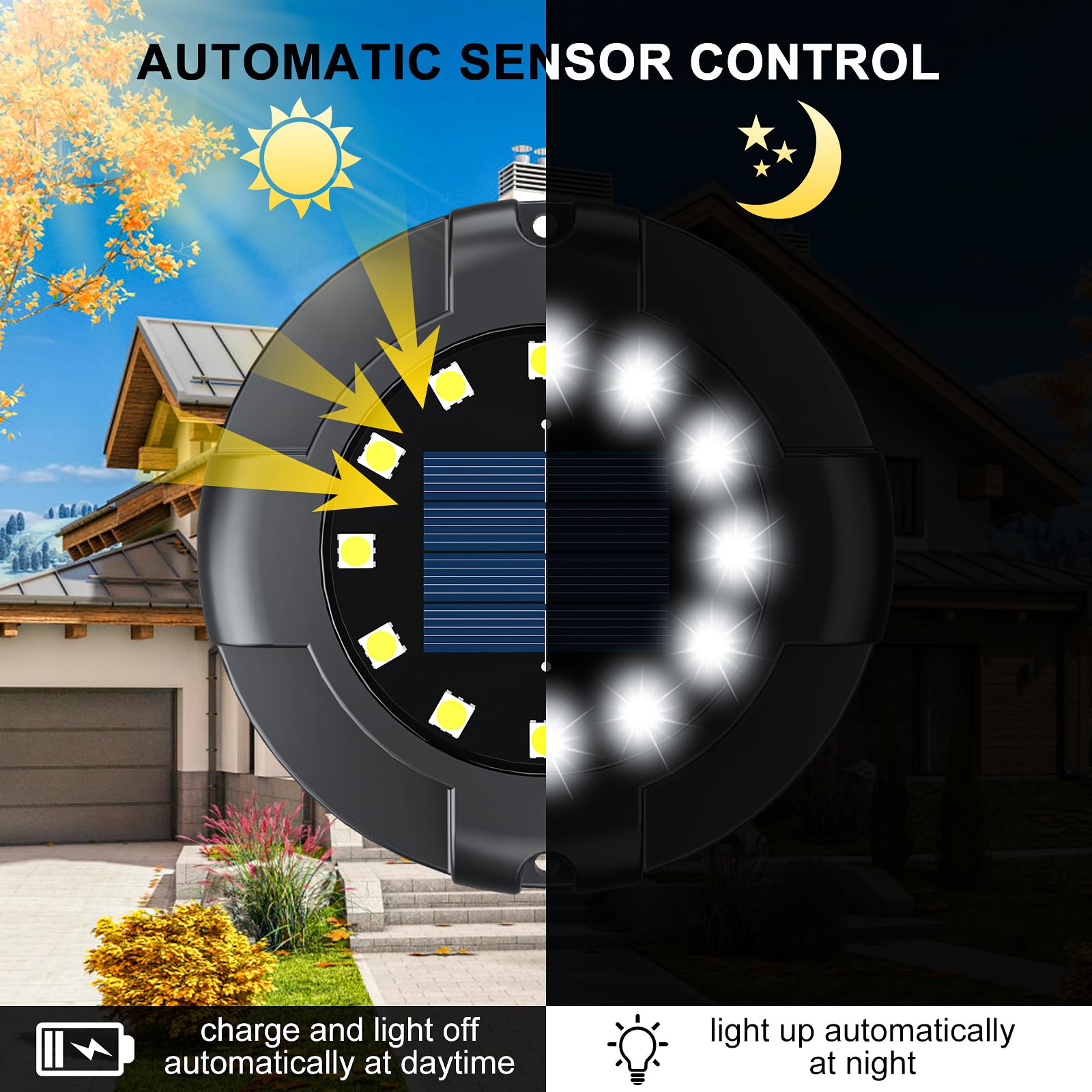12 Pack Solar Pathway Lights Outdoor - 16 LED Bright White Walkway Lights with Side Light, Waterproof Solar Deck Lights for Yard, Garden, Poolside, Driveway Decor | Perfect for Landscape Lighting, Patio, Backyard & Pathway Illumination