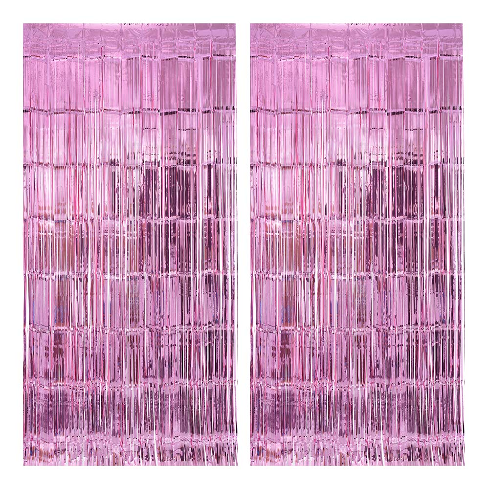 Stafih 8ft x 3ft Metallic Tinsel Foil Fringe Curtains - 2 Pack Pink Photo Booth Backdrop for Wedding, Birthday, Bachelorette & Christmas Party Decorations | Perfect for Baby Showers, New Year Celebrations and Home Decor