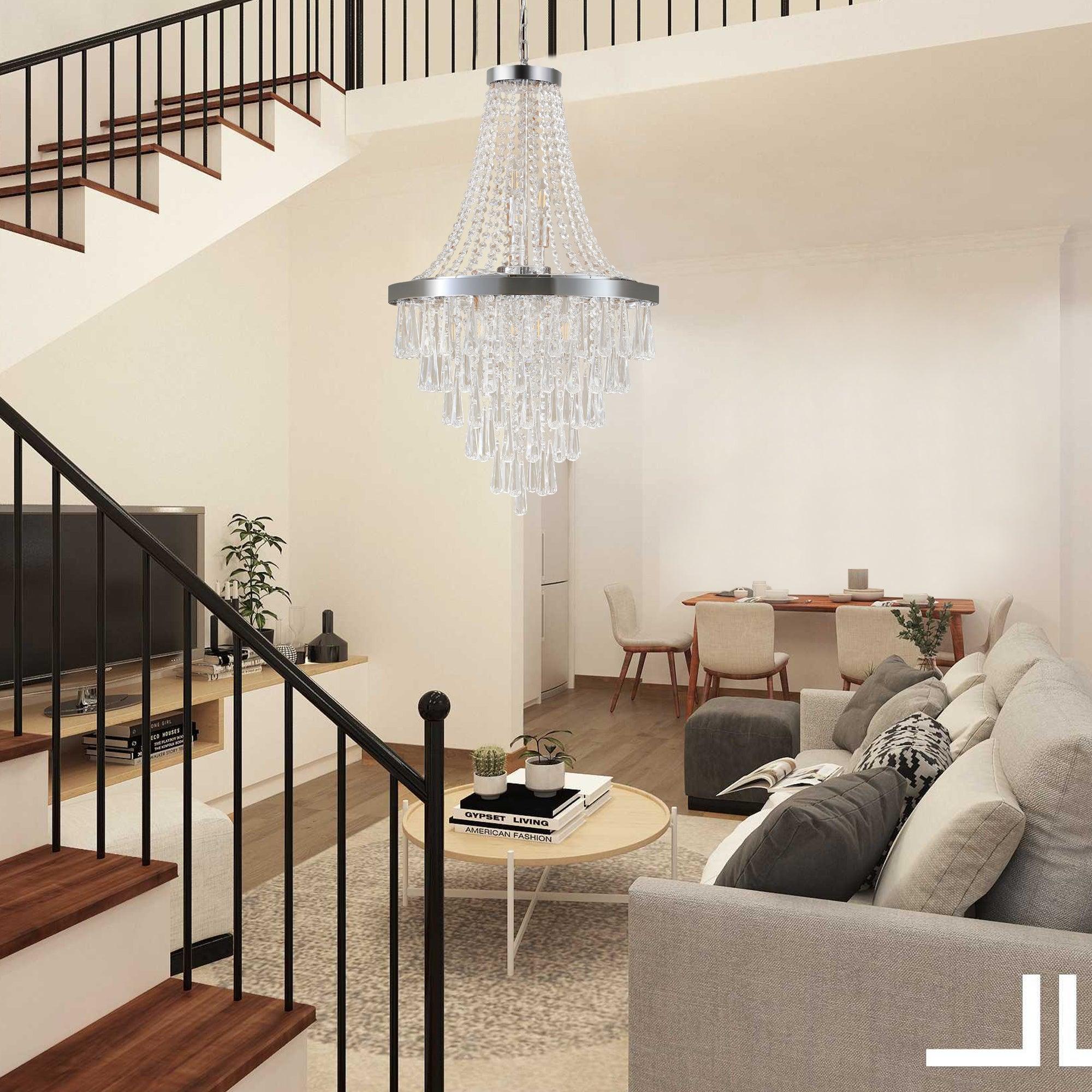 Modern Crystal Chandeliers in Chromium Finish - Large Luxury Ceiling Light Fixture for Dining Room, Living Room & Foyer Lighting
