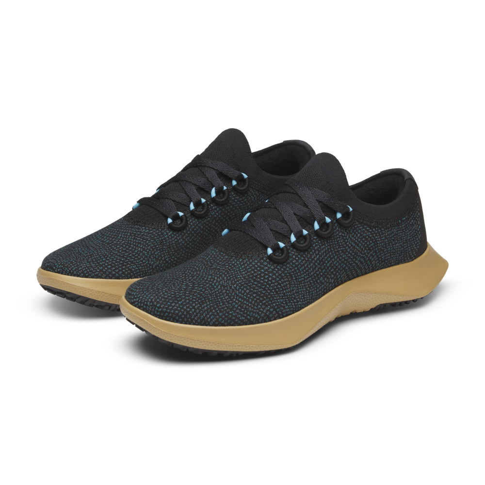 Men's Wool Dasher Mizzle Running Shoes - Natural Black/Chasm Teal with Stony Beige Sole - Waterproof & Breathable Trail Sneakers for Hiking, Jogging, and Outdoor Adventures