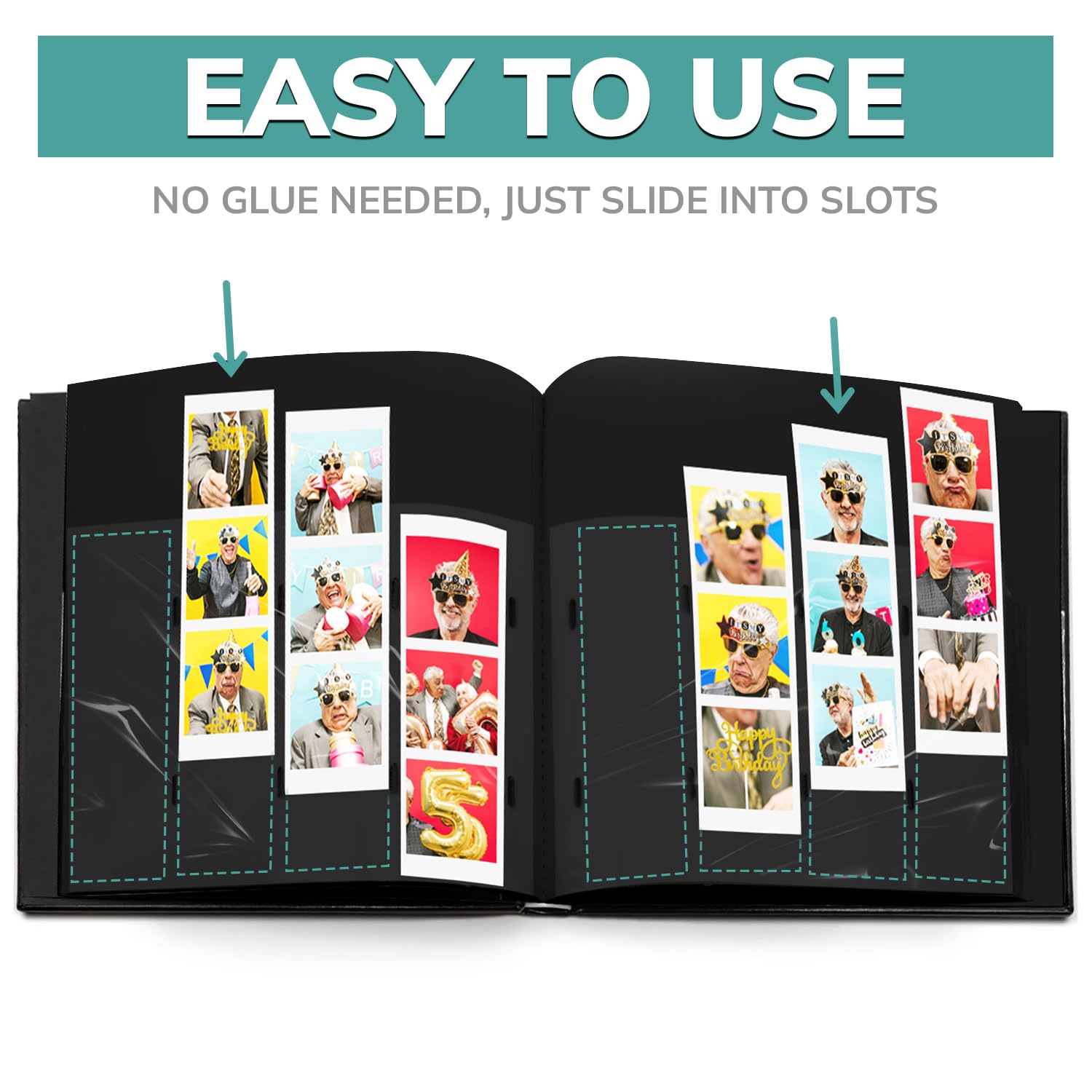 10 Pack PBF Photo Booth Guest Book Album - 2x6 Clear Picture Inserts, Black Cover with Plastic Sleeves & Pages - Perfect for Weddings, Baby Showers & Memory Scrapbooking (Great for Photo Strips & Event Keepsakes)