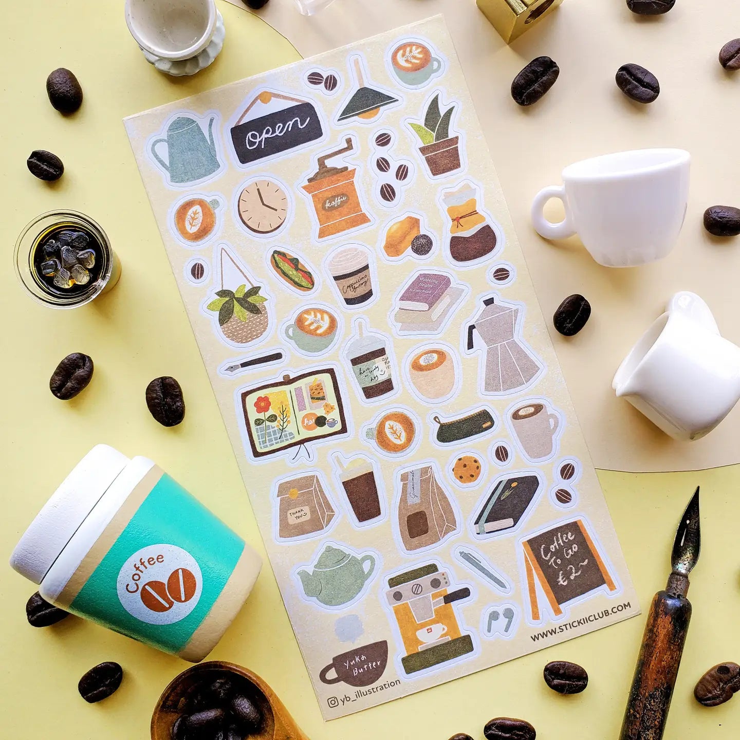 Cafe Joy Sticker Sheet - 50 Unique Coffee-Themed Decorative Stickers for Scrapbooking, Journals & Laptops - Perfect for DIY Crafts, Gift Wrapping & Home Decor