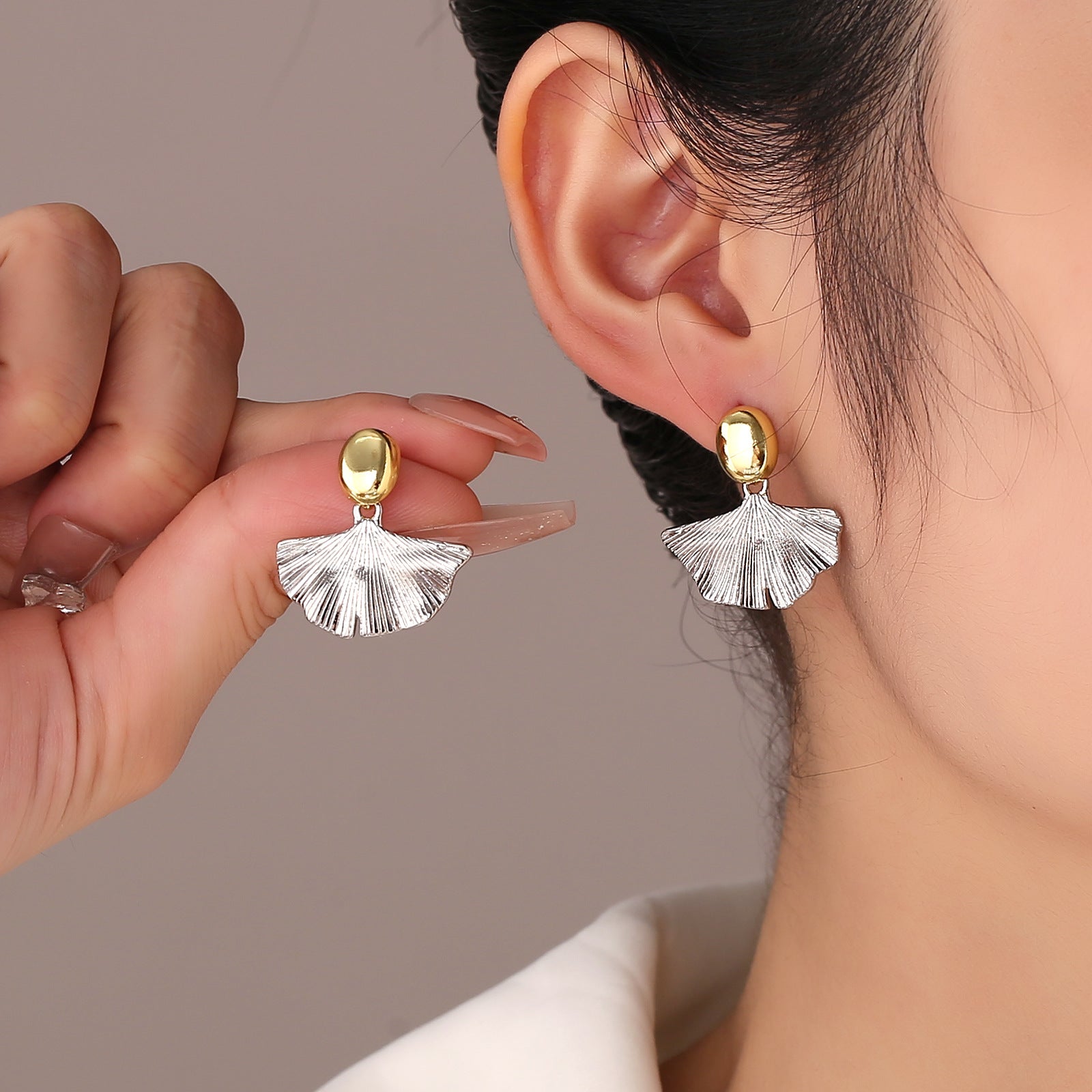 Crinkled Ginkgo Leaf Abstract Drop Earrings for Women | Unique Statement Jewelry for Parties, Weddings & Everyday Wear | E2167