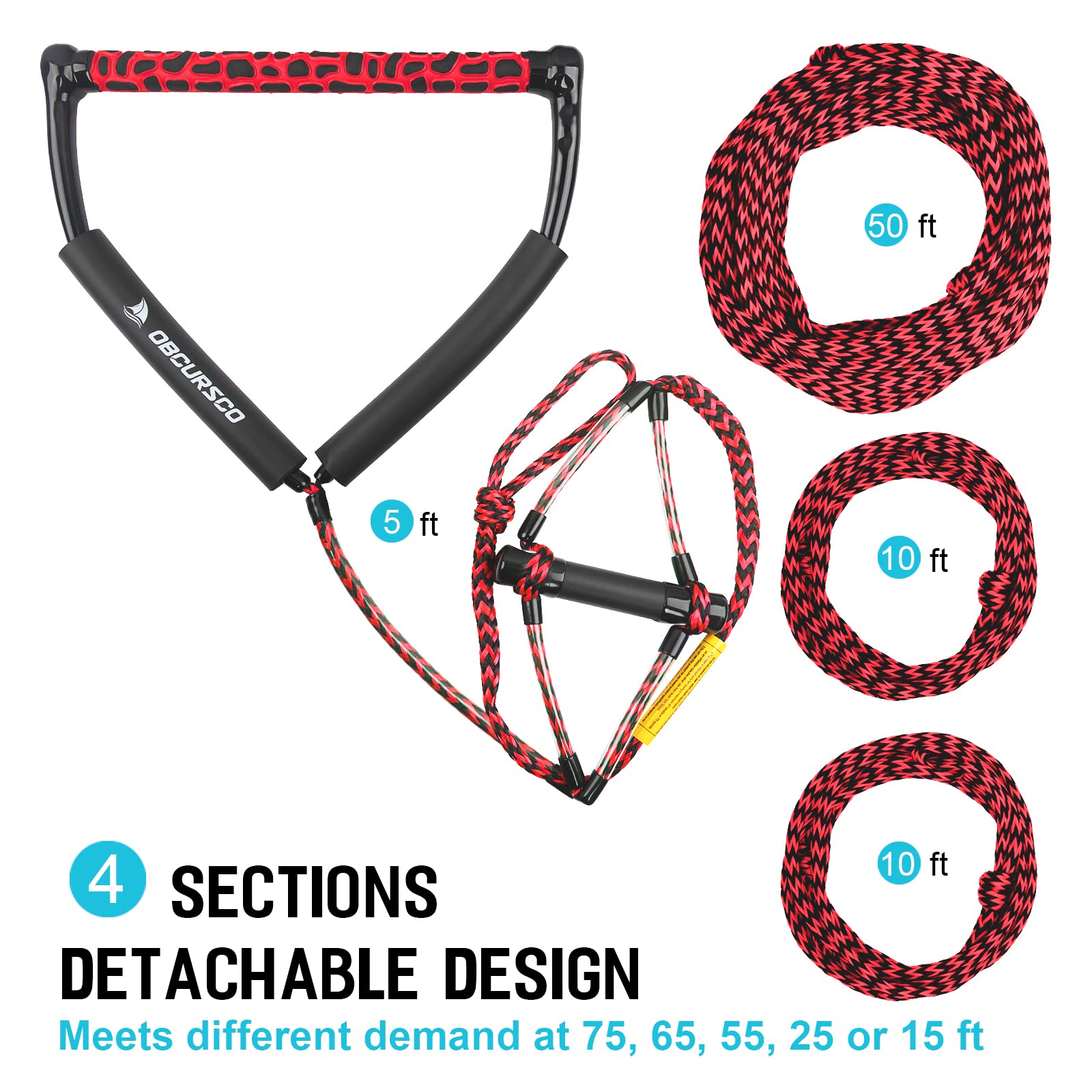 Obcursco Premium Wakeboard Rope with EVA Handle - Durable Water Sports Tow Rope for Wakeboarding, Water Skiing & Kneeboarding - Perfect for Lake, Ocean & Boat Activities