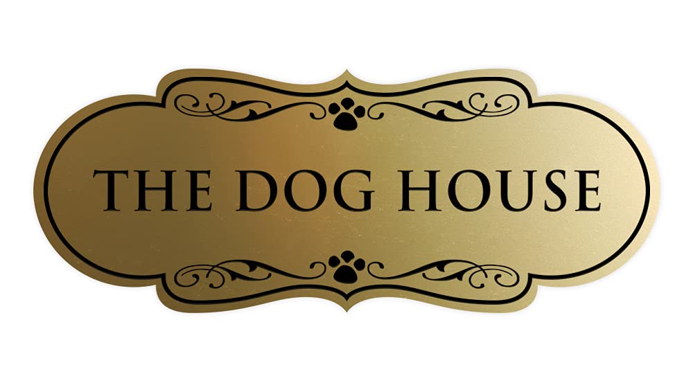 Designer Paws Dog House Sign in Brushed Gold - Large Custom Pet Door Plaque for Outdoor & Indoor Decor - Perfect for Backyard, Kennel, or Front Porch