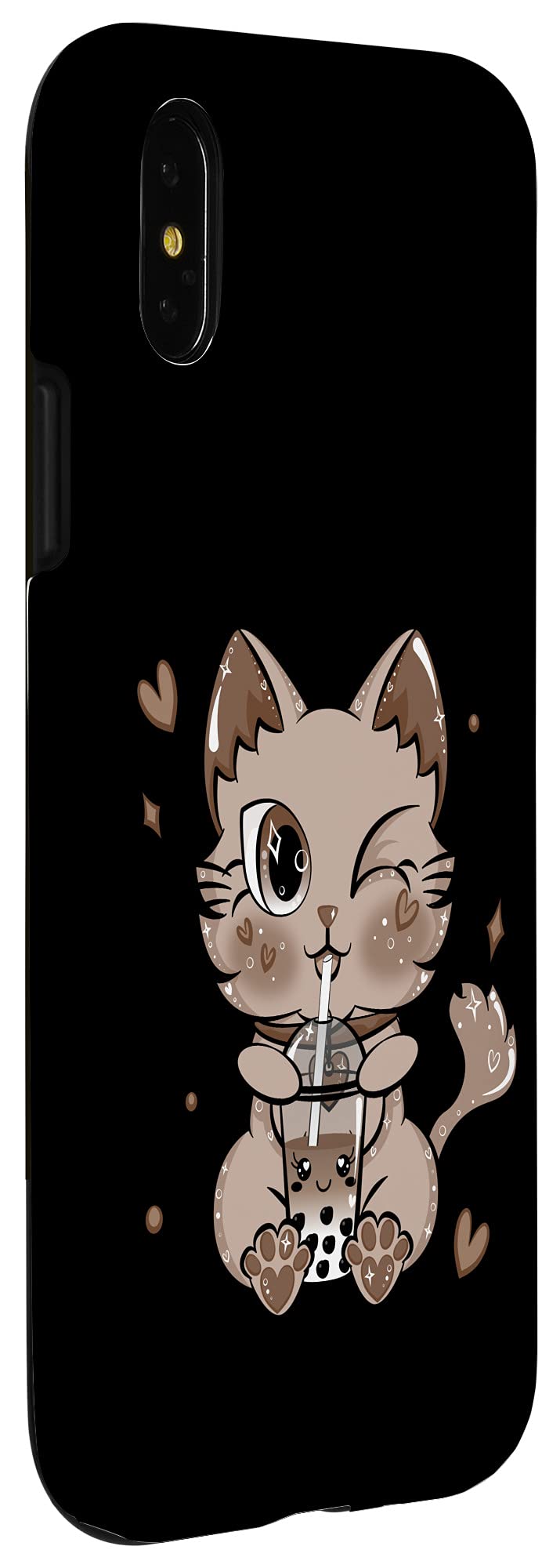 Cute Bubble Tea Kawaii Cat Caramel Tapioca Phone Case for iPhone X/XS - Trendy Protective Cover for Daily Use, School & Work