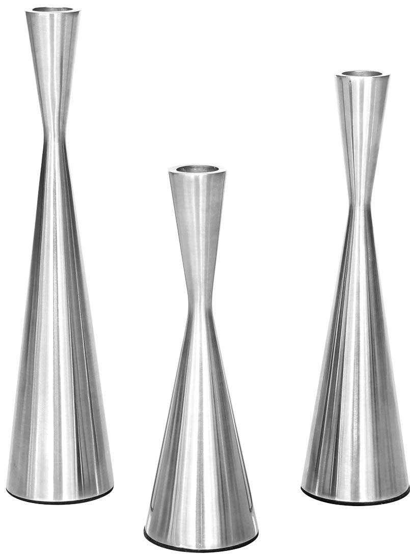Vixdonos Set of 3 Metal Taper Candle Holders - Silver Decorative Candle Stand for Wedding Centerpieces, Dining Table Decor, Party & Home Decorations - Elegant Candle Sticks for Romantic Dinners, Holiday Tablescapes & Special Occasions