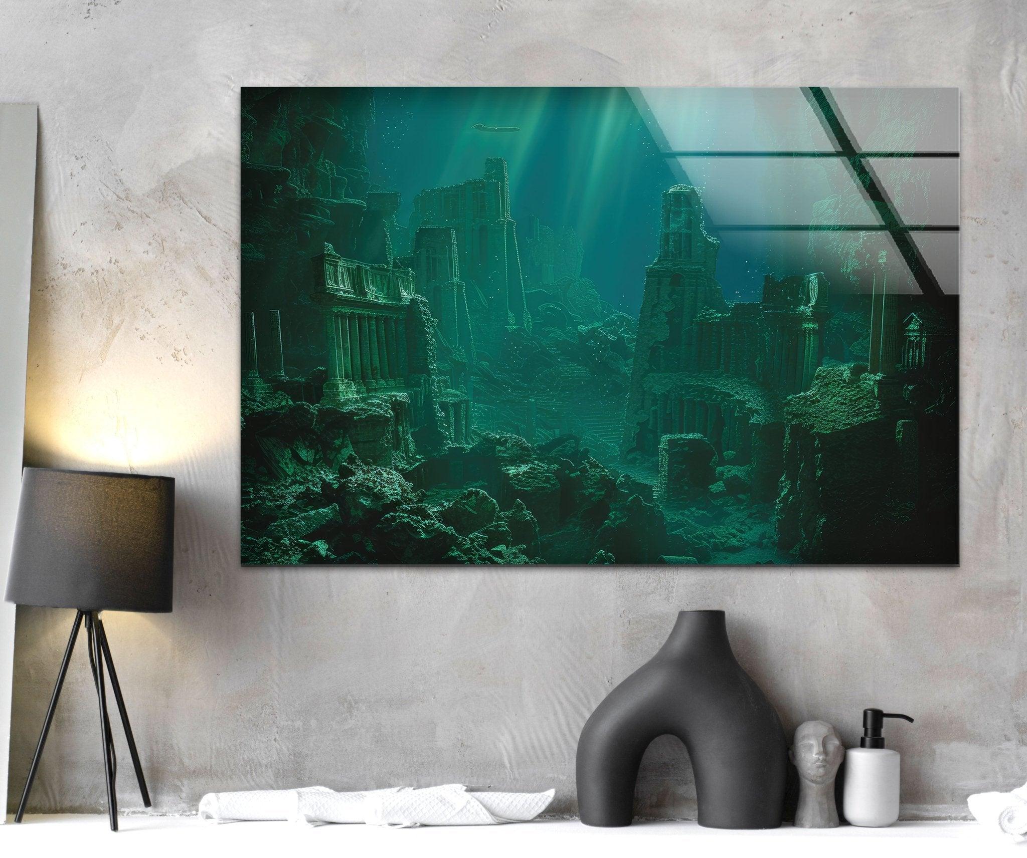 Atlantis Underwater Glass Wall Art - Handmade Ocean Themed Home Decor for Living Room, Bedroom & Office - Perfect Coastal Decor, Unique Gift Idea