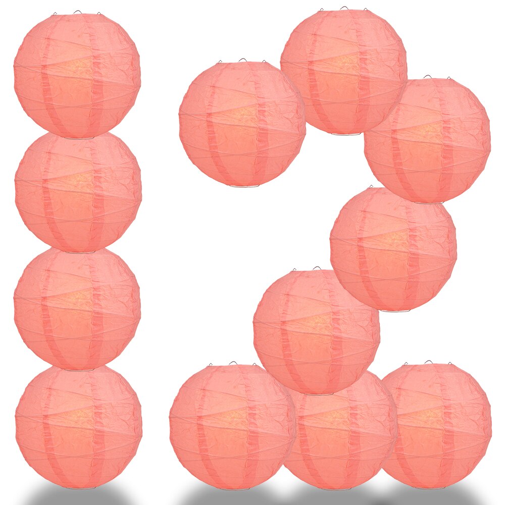 12 Pack 24 Inch Rose Pink Coral Round Paper Lanterns for Party Decorations, Wedding, Baby Shower & Home Decoration