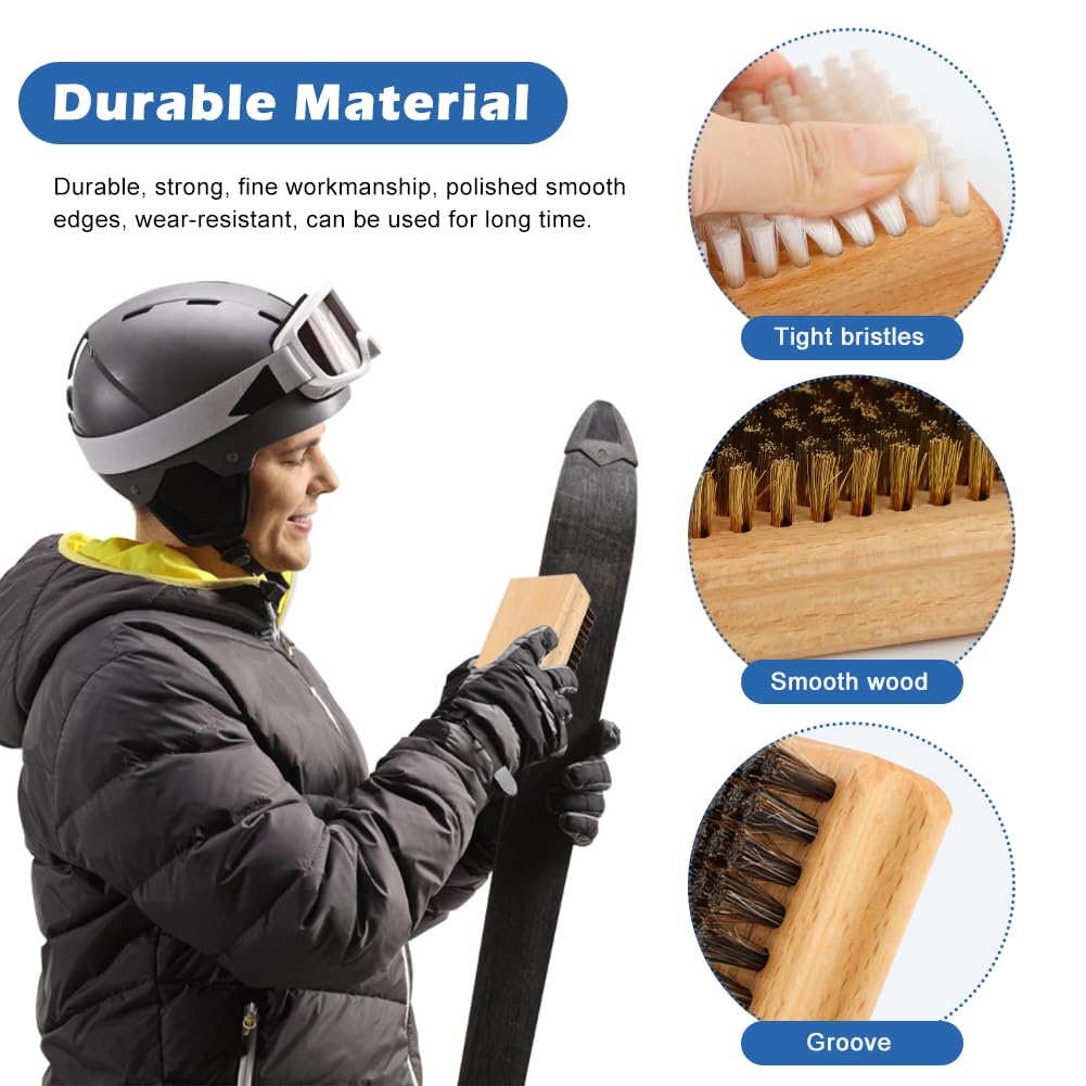 UXELY 3-Piece Ski & Snowboard Brush Set - Horsehair, Nylon & Brass Brushes (4.88x2.76 Inch) - Perfect for Waxing, Edge Cleaning & Snowboard Wall Mount Storage - Essential Ski Maintenance Tools for Winter Sports Enthusiasts