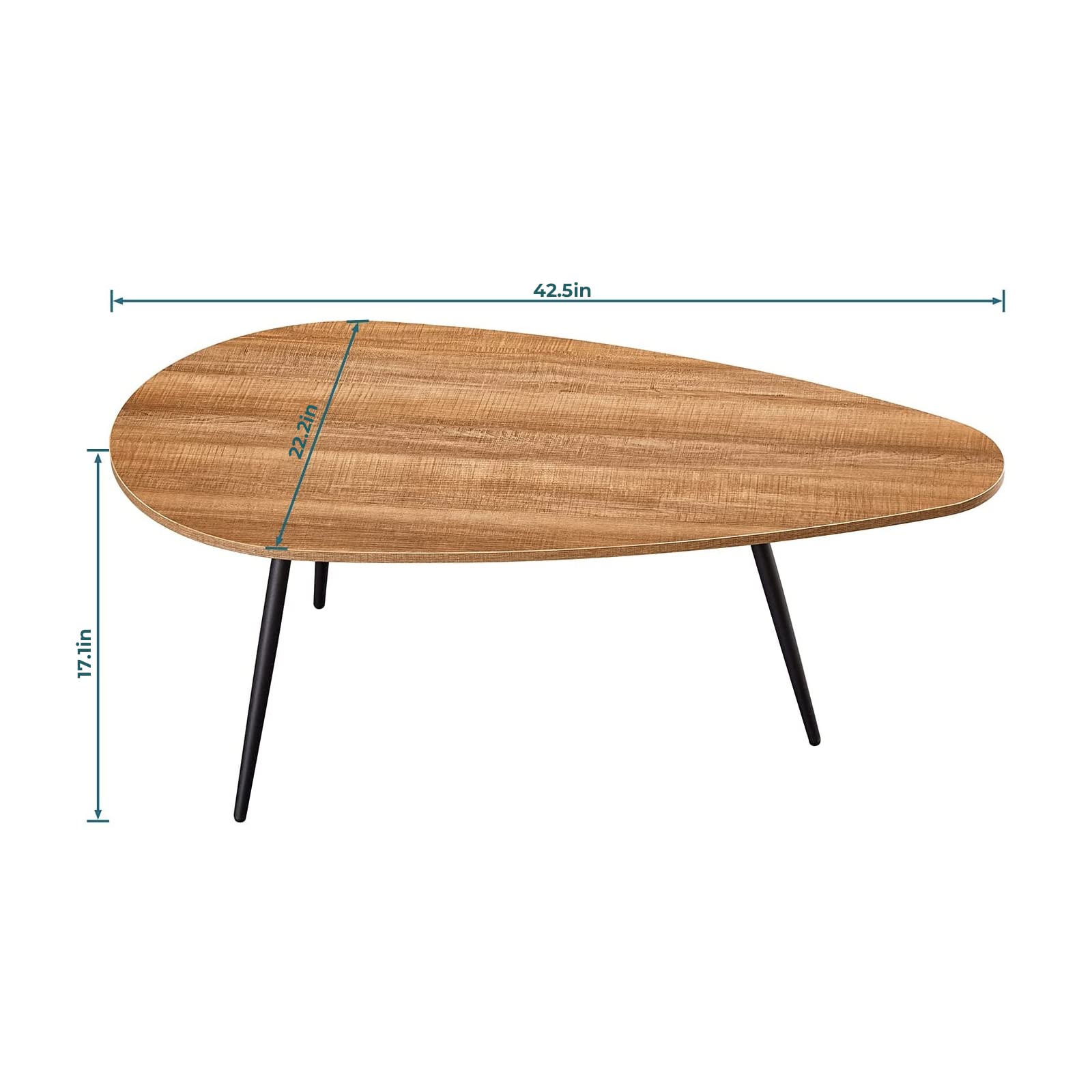 Mid Century Modern Coffee Table - Rustic Oval Sofa Center Table for Living Room, Retro Accent Furniture, Walnut Oak Finish, 22.2