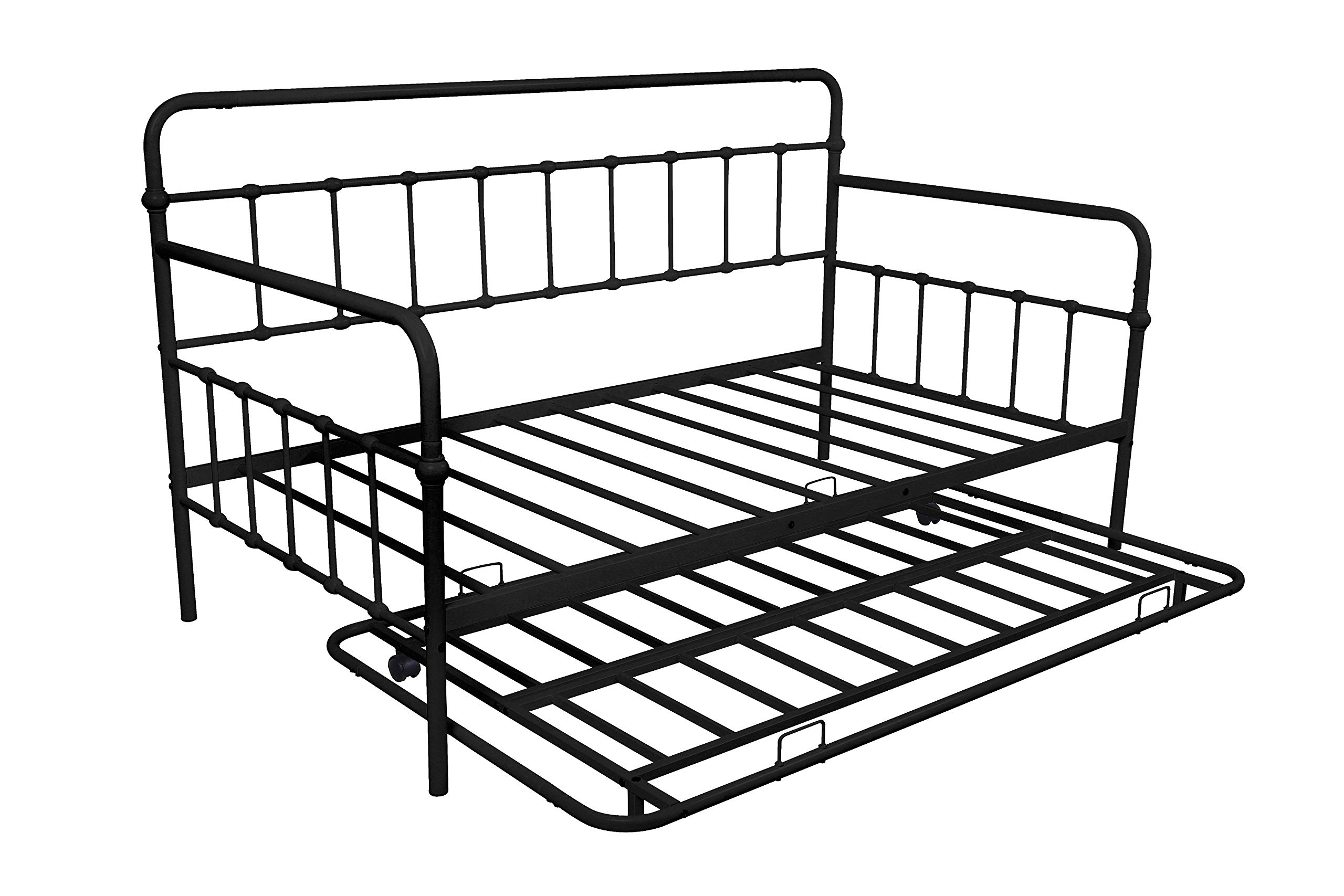 Rhomtree Twin Size Metal Daybed with Trundle - Convertible Sofa Bed Frame & Platform Bed - Space Saving Guest Bed (Black) | Perfect for Small Apartments, Guest Rooms & Dormitories