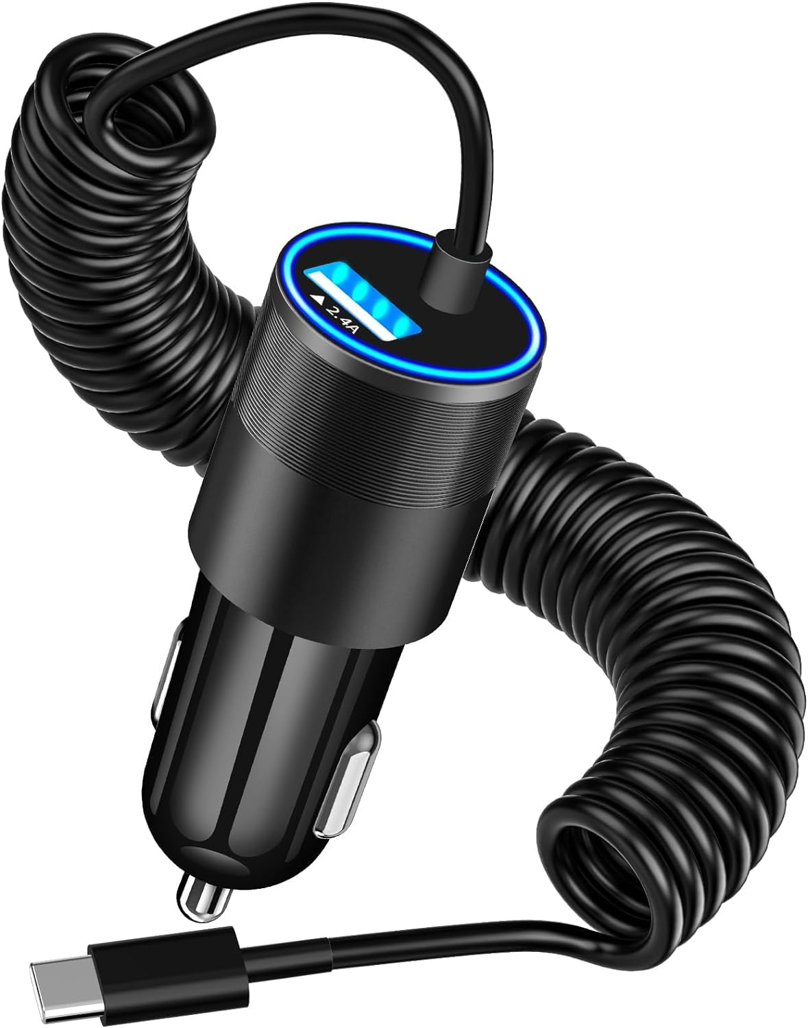 Apple MFi Certified Fast Car Charger for iPhone 15 Pro/Pro Max - 4.8A USB-C Cigarette Lighter Charger with 6FT Coiled Type-C Cable - Compatible with Galaxy S24/S23/Pixel/iPad Pro - Perfect for Road Trips & Daily Commutes
