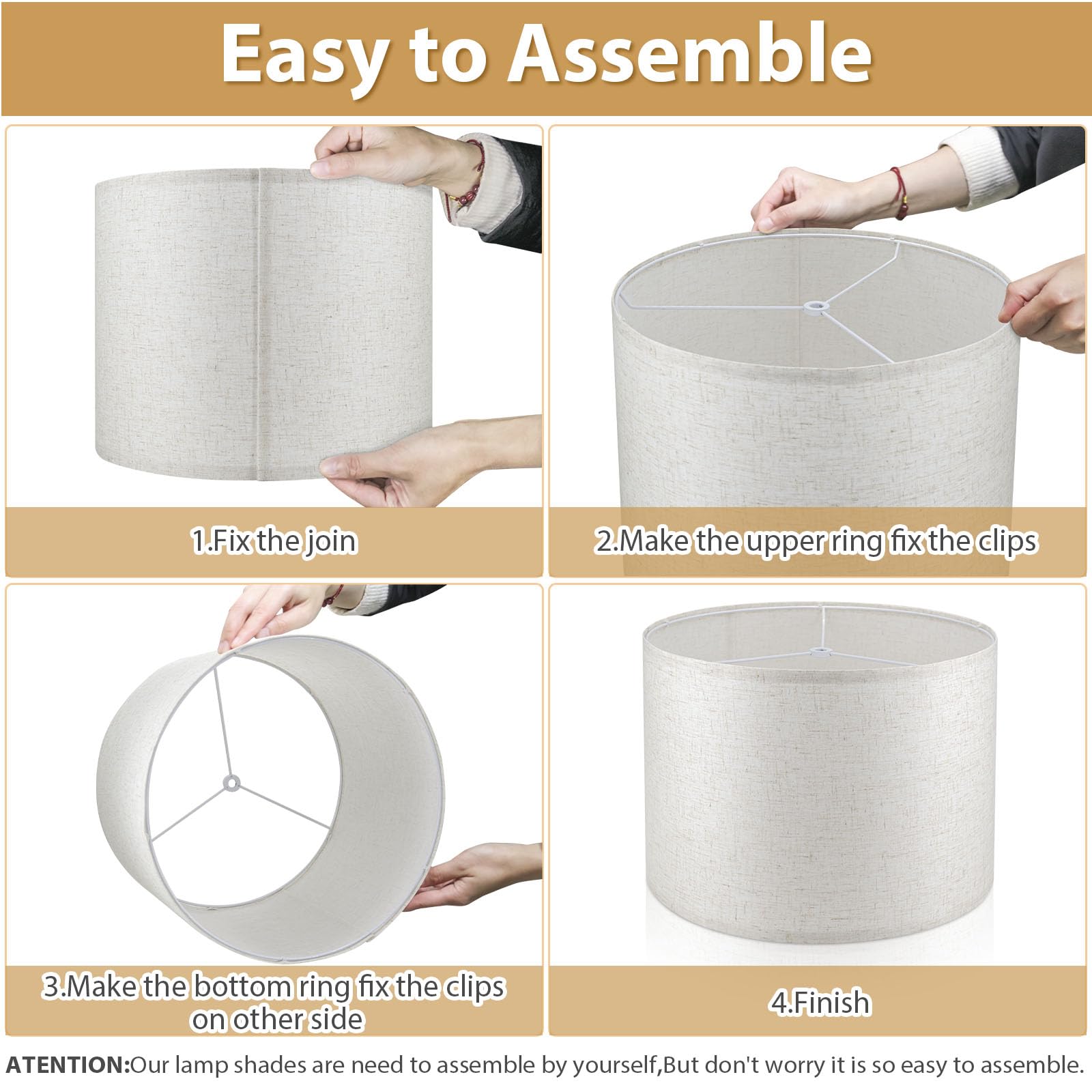 2-Pack Natural Linen Drum Lamp Shades - 13